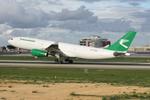 EZ-F430 @ LMML - Turkmenistan Airlines Airbus A330-243(P2F) reg EZ-F430 rotating RW31 on departure from Malta. - by raymond