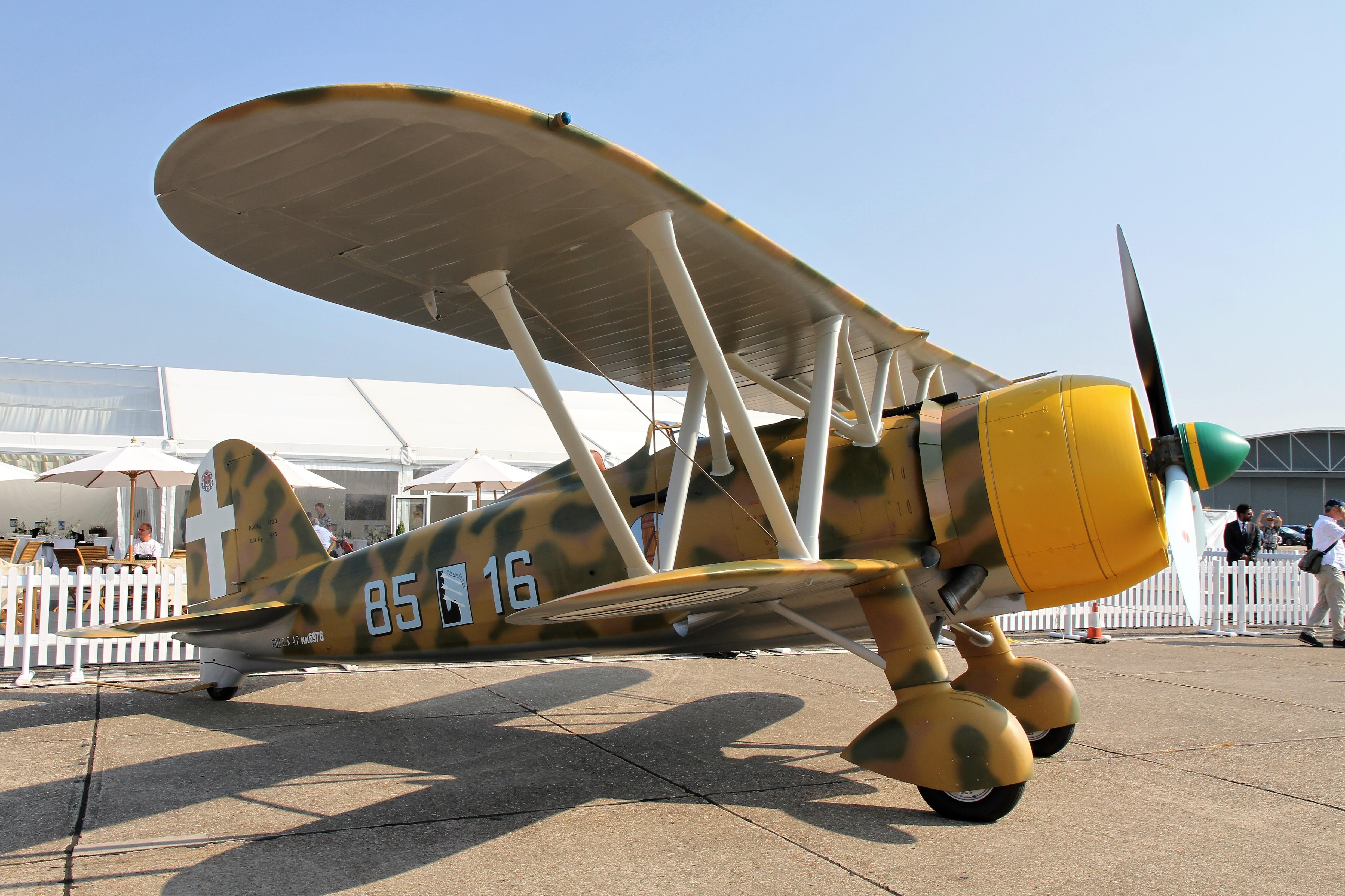 G-CBLS @ EGSU - MM6976 (G-CBLS) 1941 Fiat CR 42 Falco Reggia Aeronautica Flying Legends Duxford 
 - by PhilR