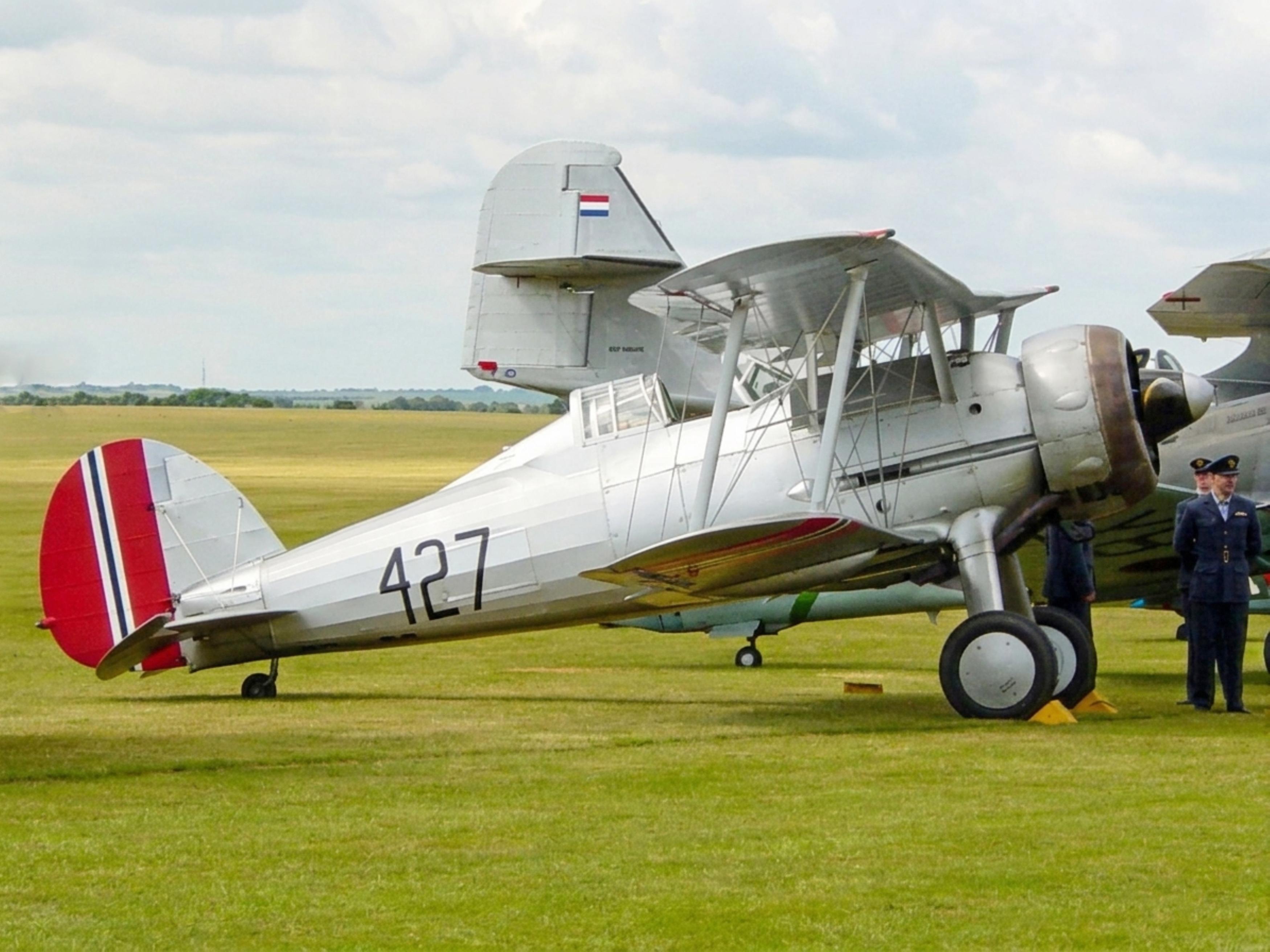 G-AMRK @ EGSU - 427 (G-AMRK) 1937 Gloster Gladiator ll RNorwAF Flying Legends Duxford  - by PhilR