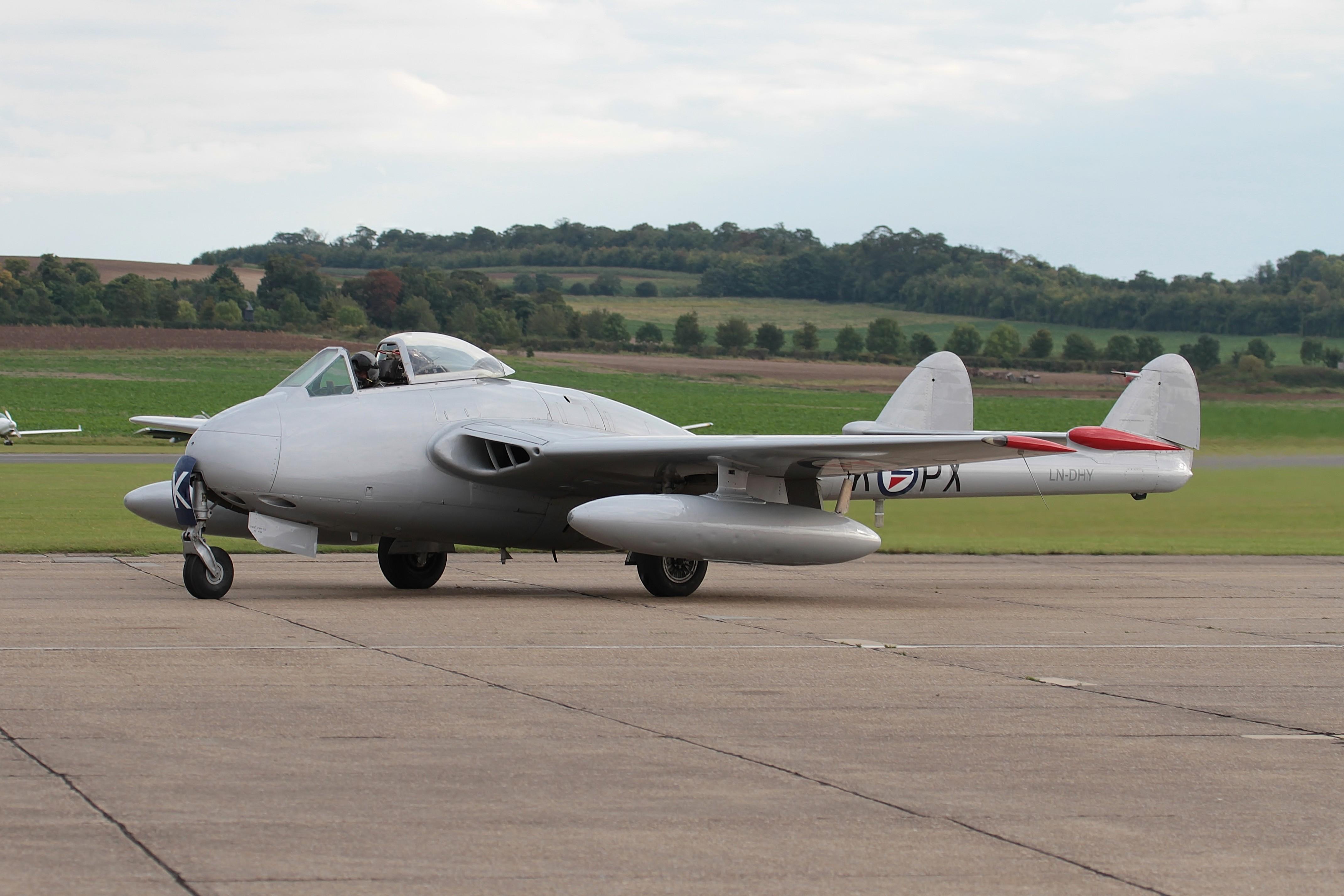 LN-DHY @ EGBK - LN-DHY (J1196, SE-DXS) 1952 DH100 Vampire FB6 BoB Air Show Duxford  - by PhilR