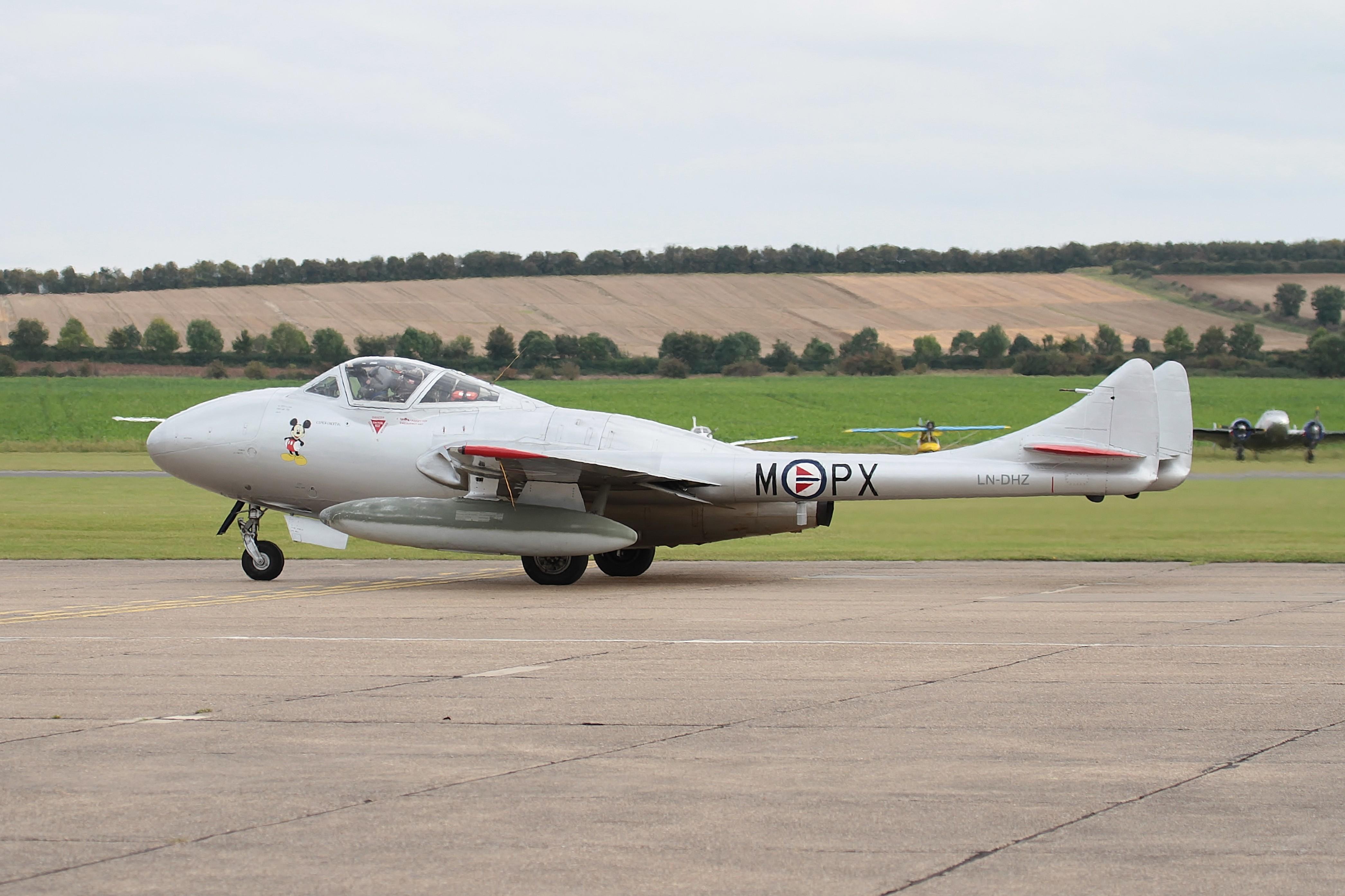 LN-DHZ @ EGSU - LN-DHZ (U1230, G-DHZZ) 1959 DH115 Vampire T55 BoB Air Show Duxford  - by PhilR