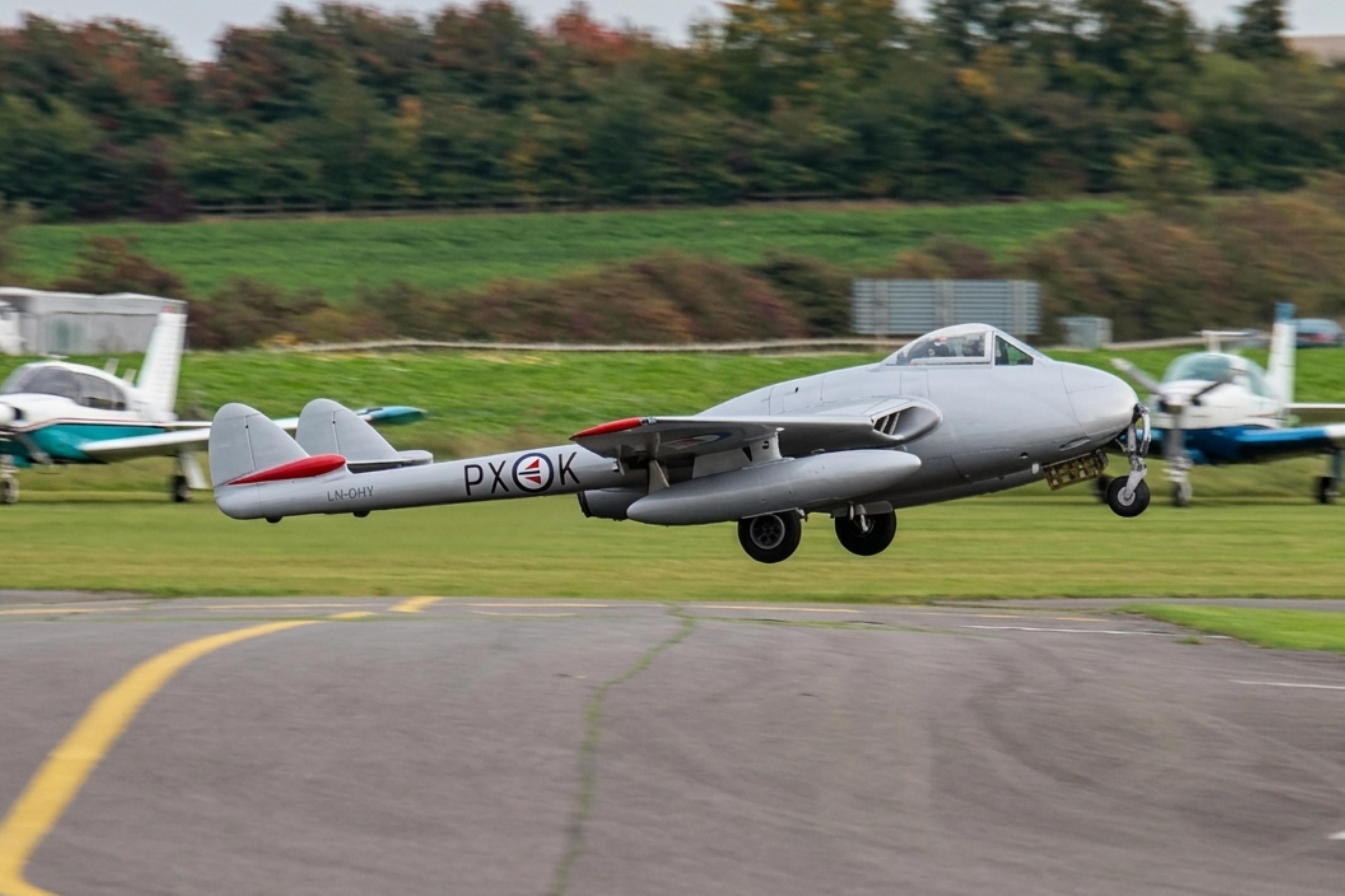LN-DHY @ EGSU - LN-DHY (J1196, SE-DXS) 1952 DH100 Vampire FB6 BoB Air Show Duxford  - by PhilR