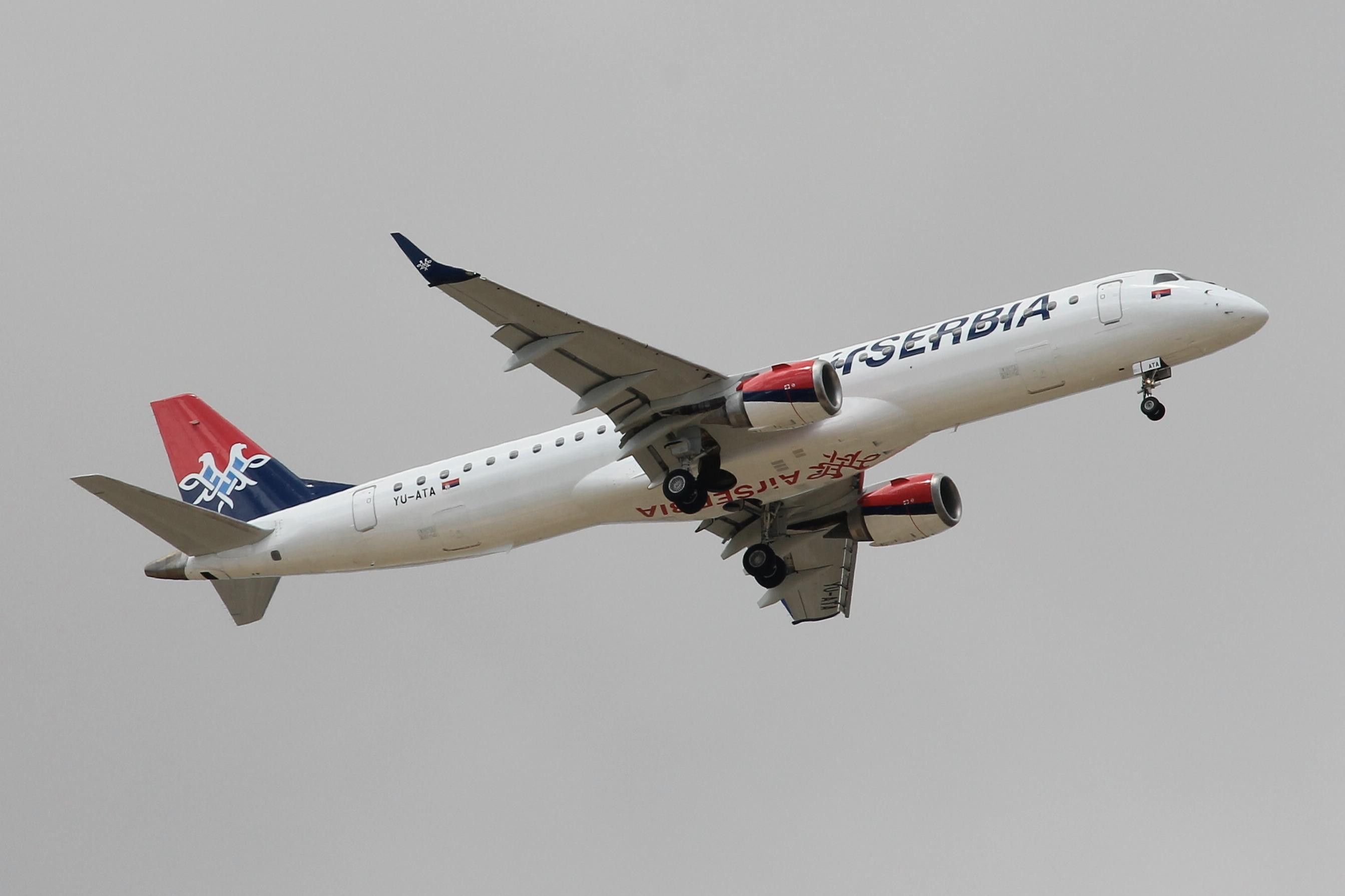 YU-ATA @ LMML - Embraer 195AR  reg YU-ATA of Air Serbia on long finals for RW13 landing in Malta. - by raymond