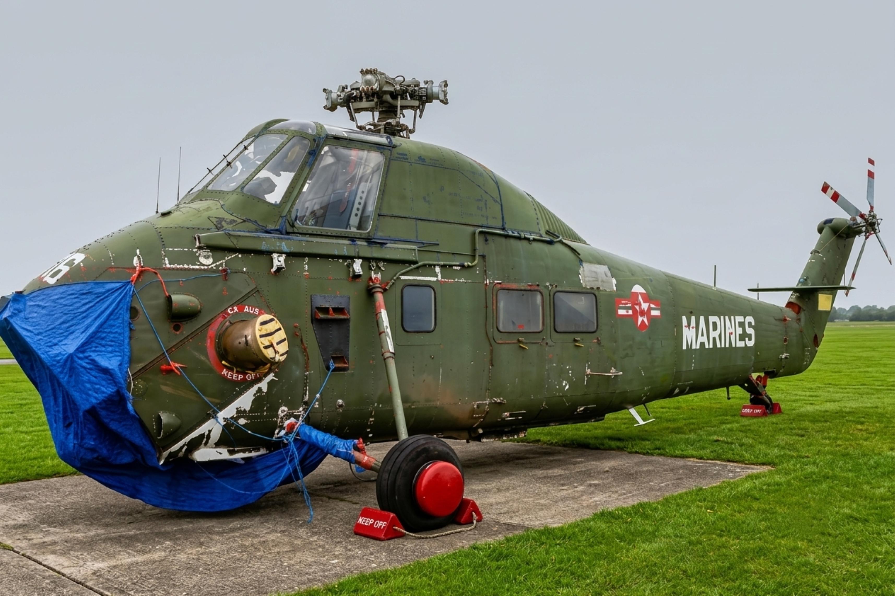 G-AZBY @ EGFI - EM-16 (G-AZBY 1971 Westland Wessex 60 Srs 1) representing Sikorsky S58 USMC in 1987 film Full Metal Jacket IHM Weston  - by PhilR