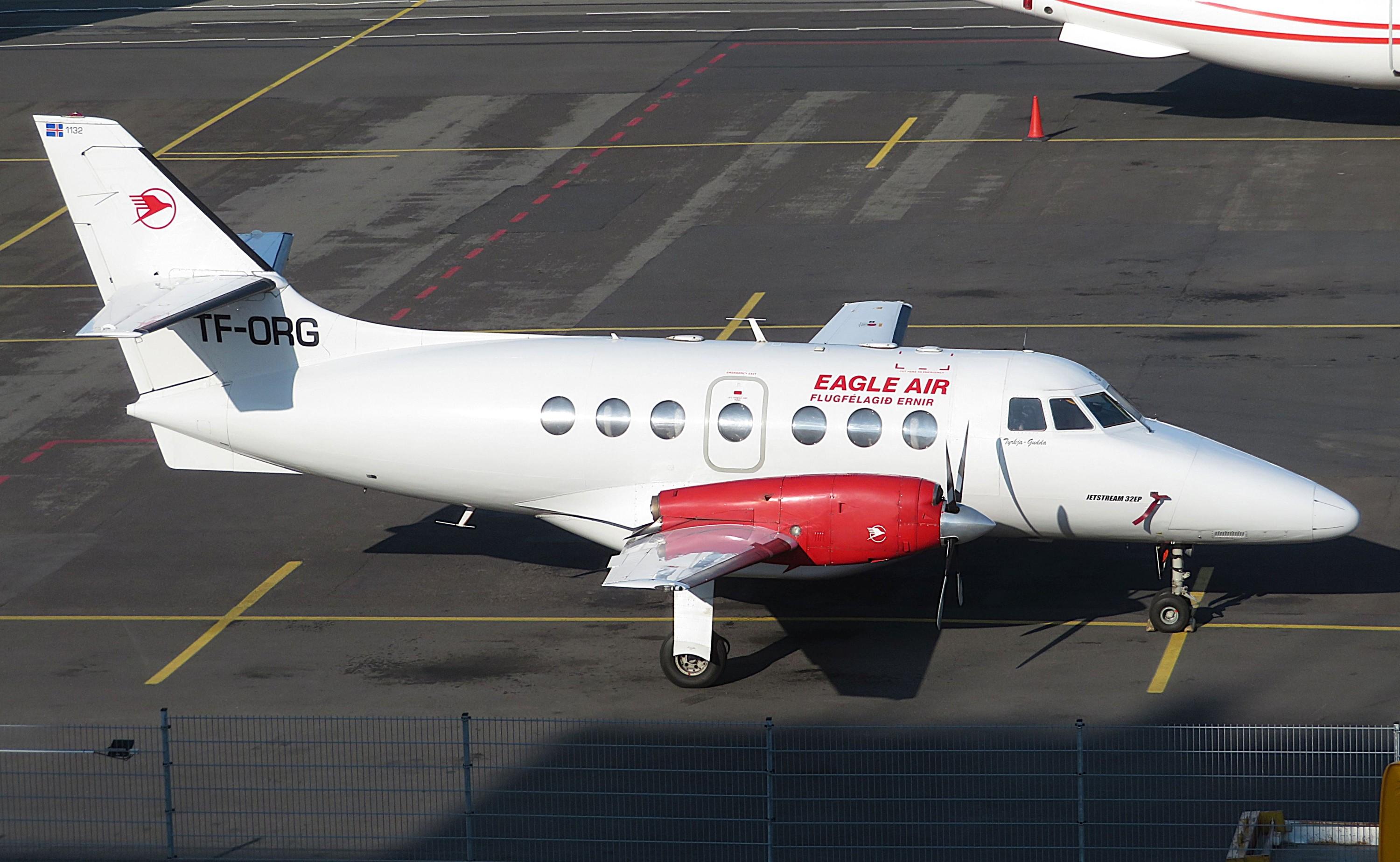 TF-ORG @ BIRK - Eagle Air Jetzstream (ex-G-31-986 / JA8590 / G-CBDA / TC-RSA ) as seen from the Airport Hotel at Reykjavik Domestic. It later became ZK-JSK of Originair.  - by ReinhardJost