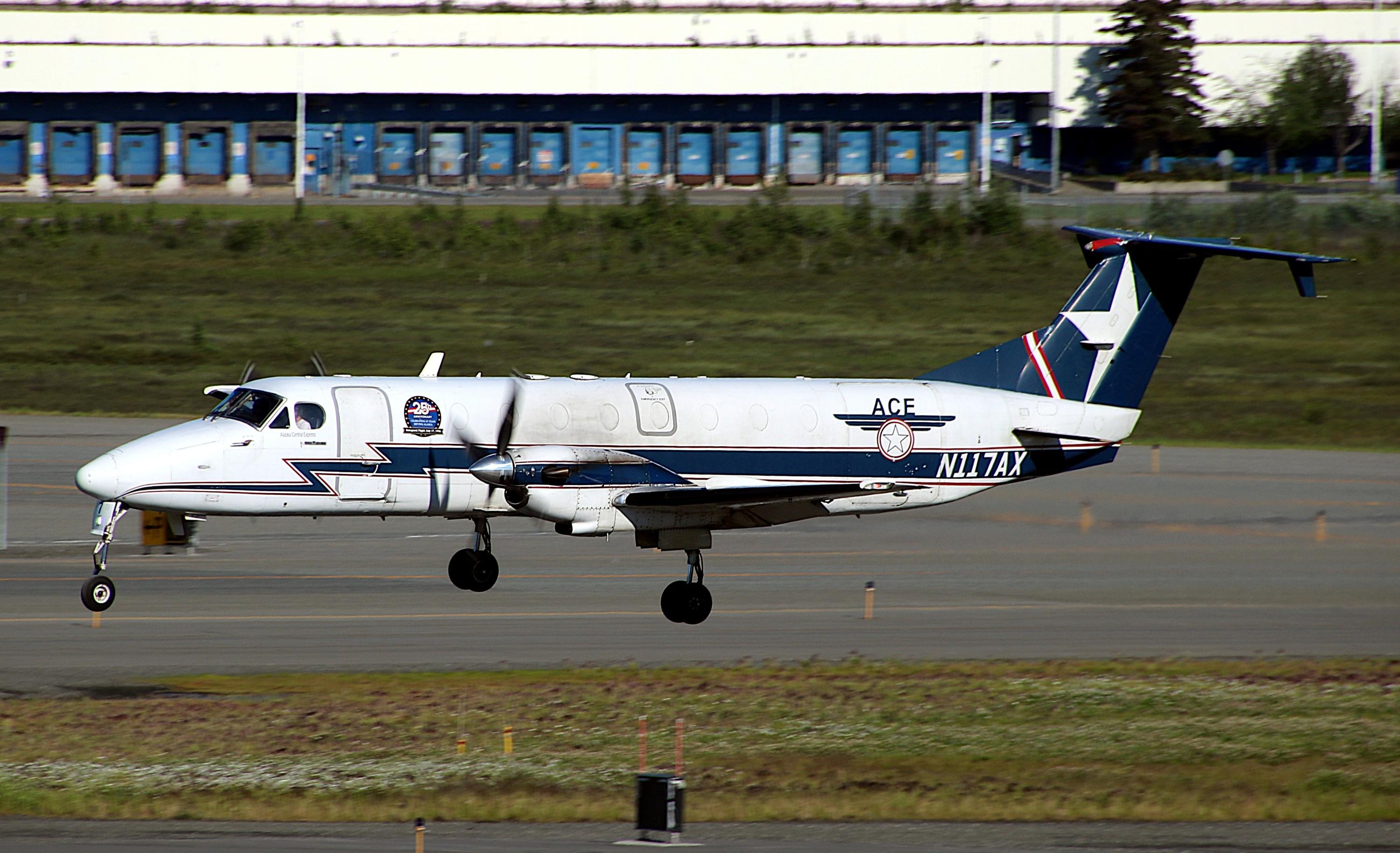 N117AX @ PANC - Alaska Central Express Beech with a sticker celebrating 25 Years of Service on short final at Anchorage International - by ReinhardJost
