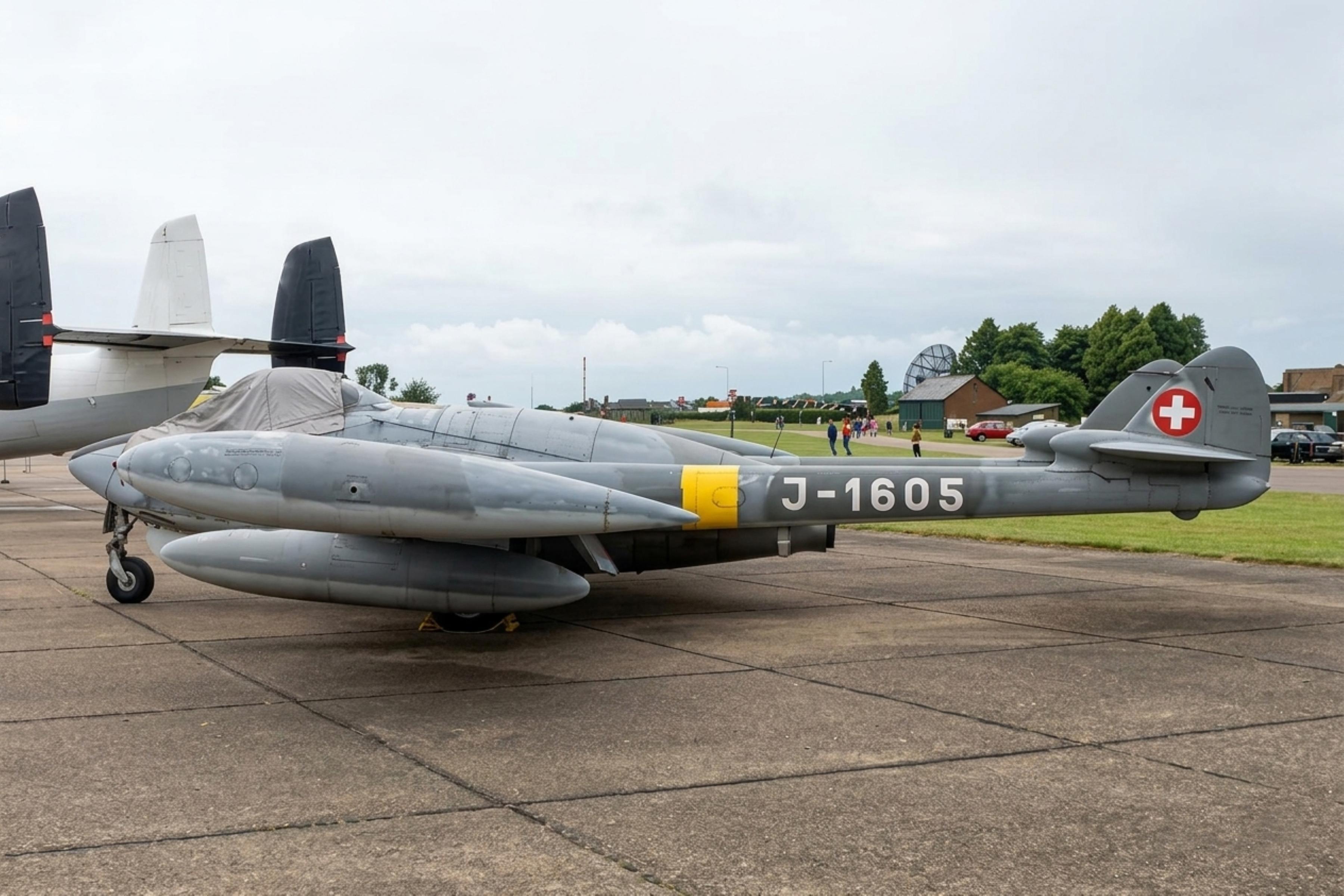 G-BLID @ EDSU - J-1605 1954 DH112 Venom FB50 SwissAF Duxford 
 - by PhilR