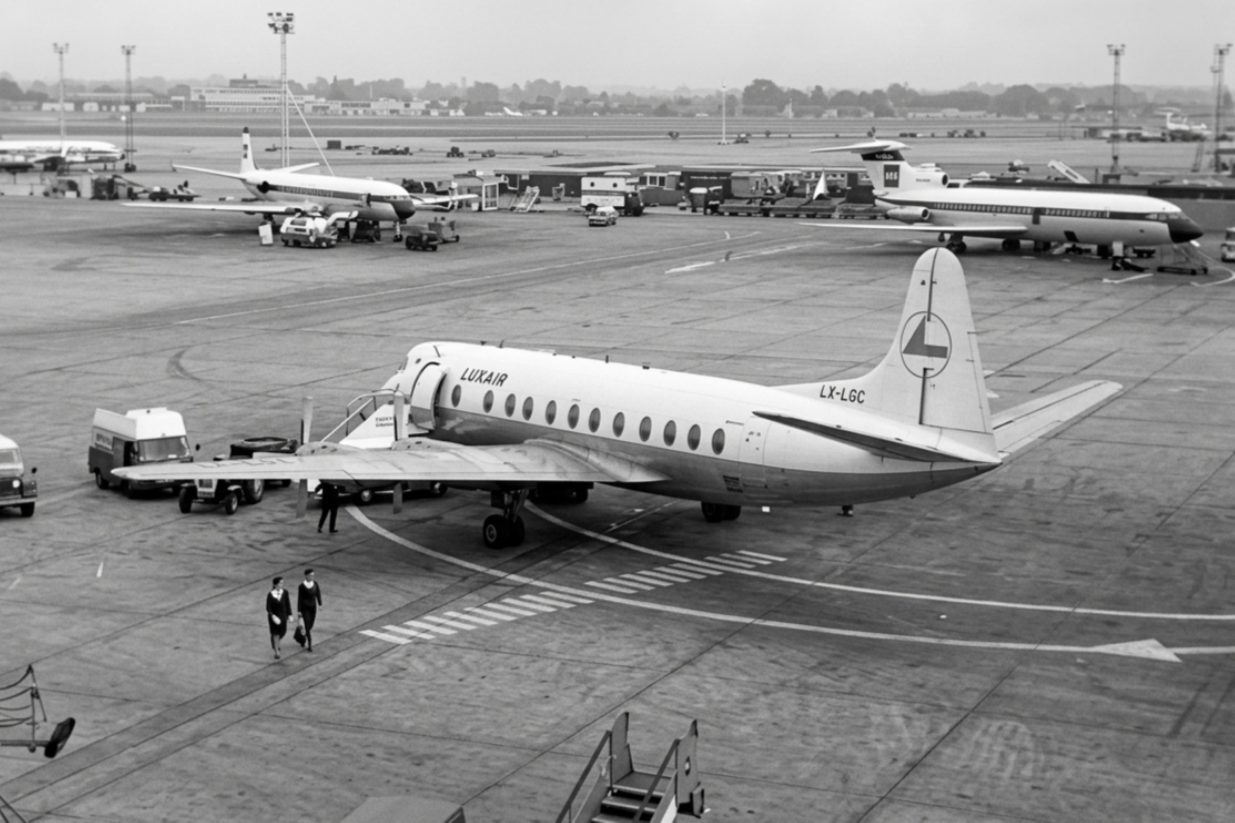 LX-LGC @ EGLL - LX-LGC 1959 Vickers V815 Viscount Luxair LHR  - by PhilR