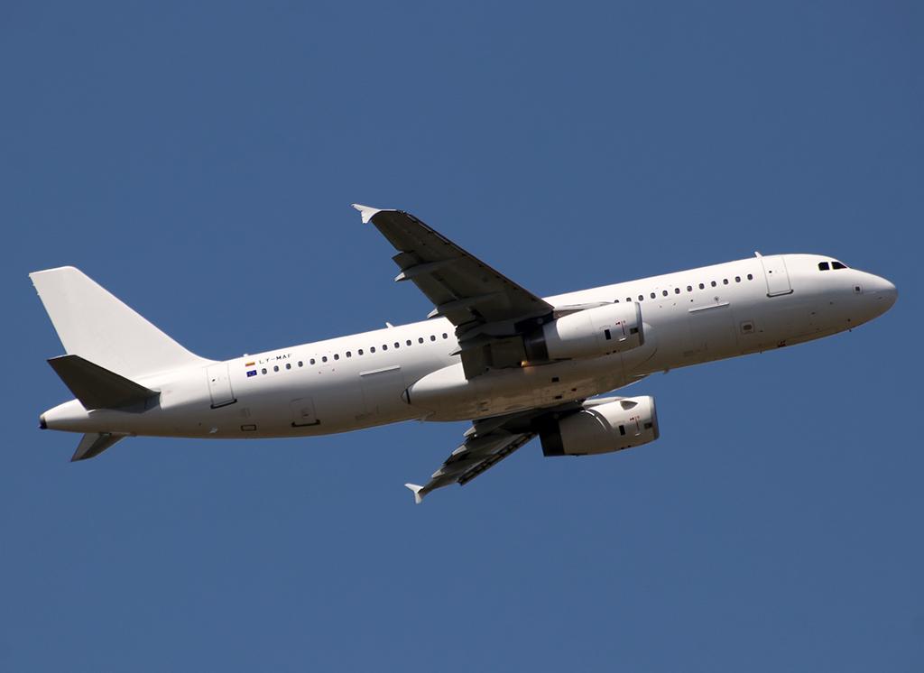LY-MAF @ LFBO - Climbing after take off from rwy 32R... All white c/s without titles... Operated by Tunisair this day... - by Shunn311