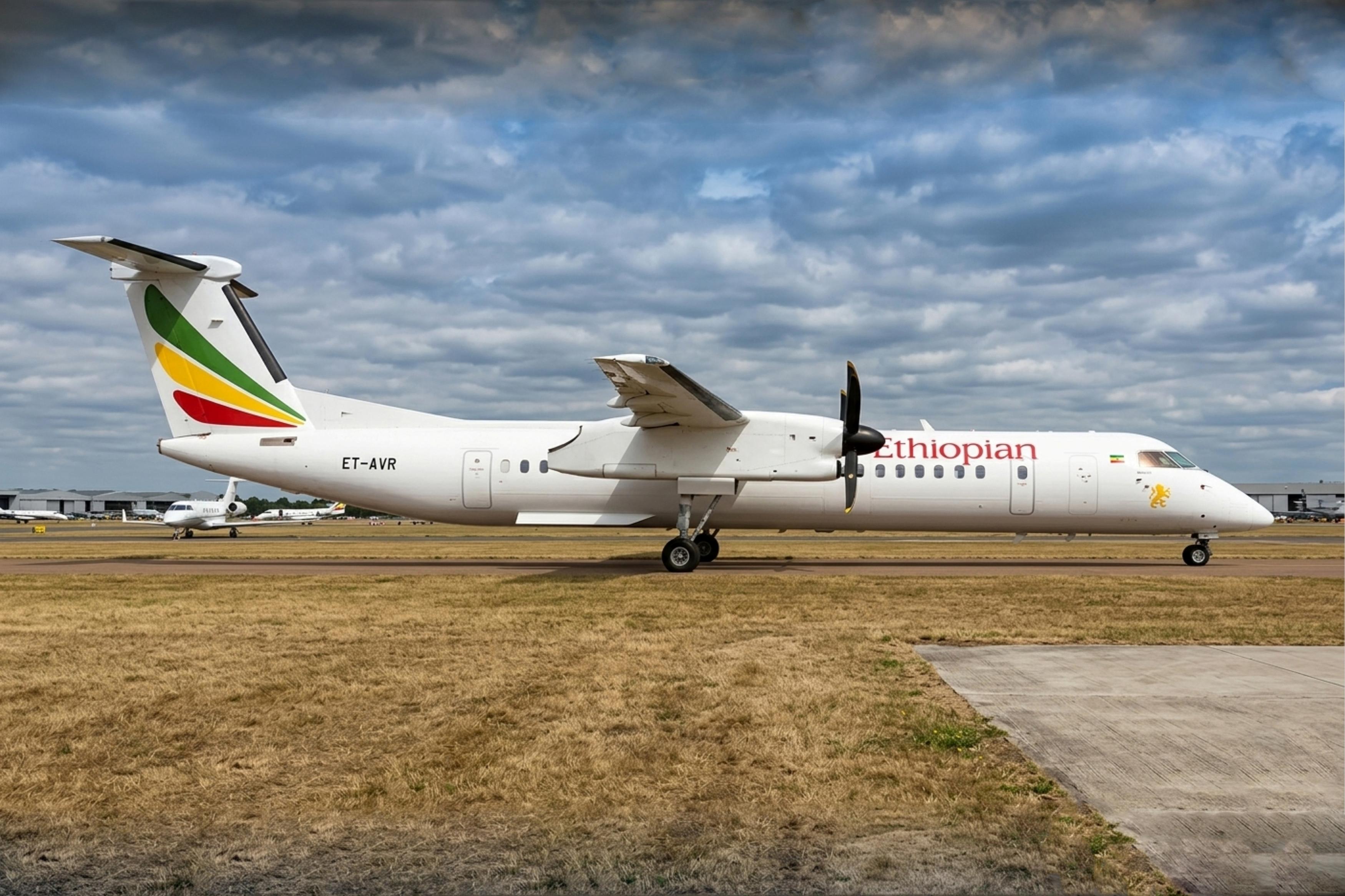 ET-AVR @ EGLF - ET-AVR 2018 DHC 8-400Q Ethiopian Airlines FIA - by PhilR