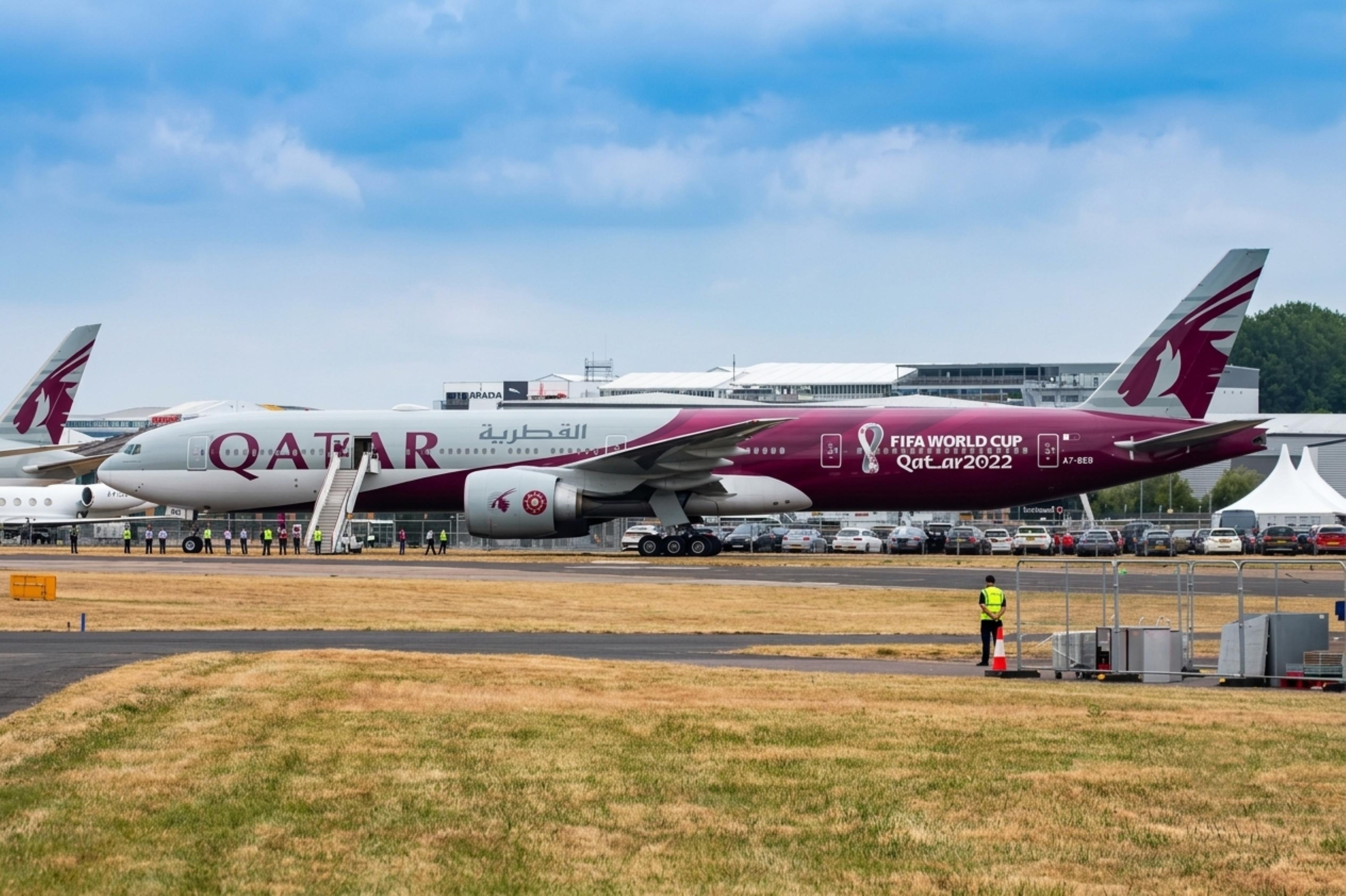 A7-BEB @ EGLF - A7-BEB 2014 Boeing 777-300ER Qatar Airways FIA Farnborough - by PhilR