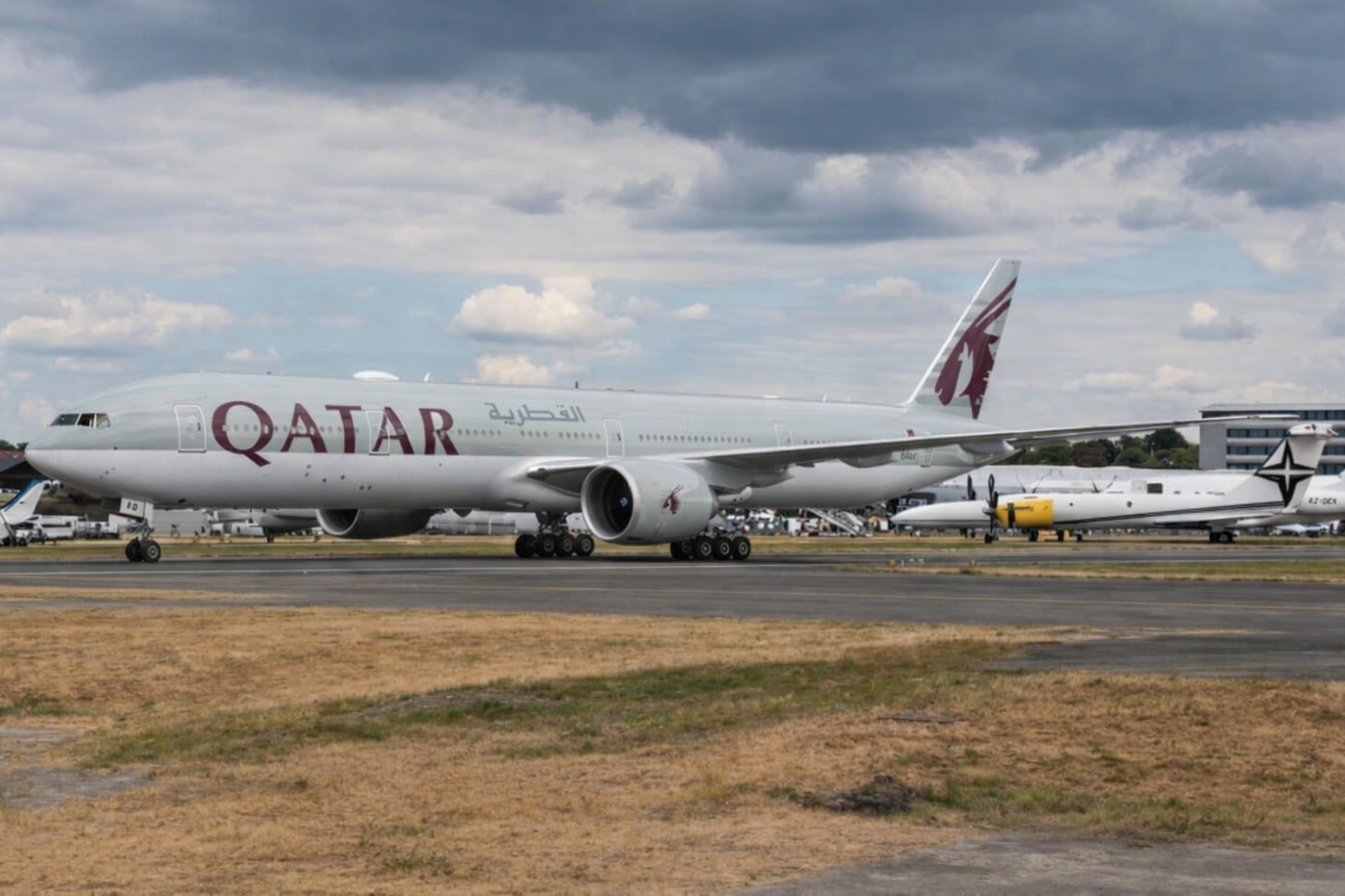 A7-BEV @ EGLF - A7-BEV 2018 Boeing 777-300ER Qatar Airways FIA  - by PhilR