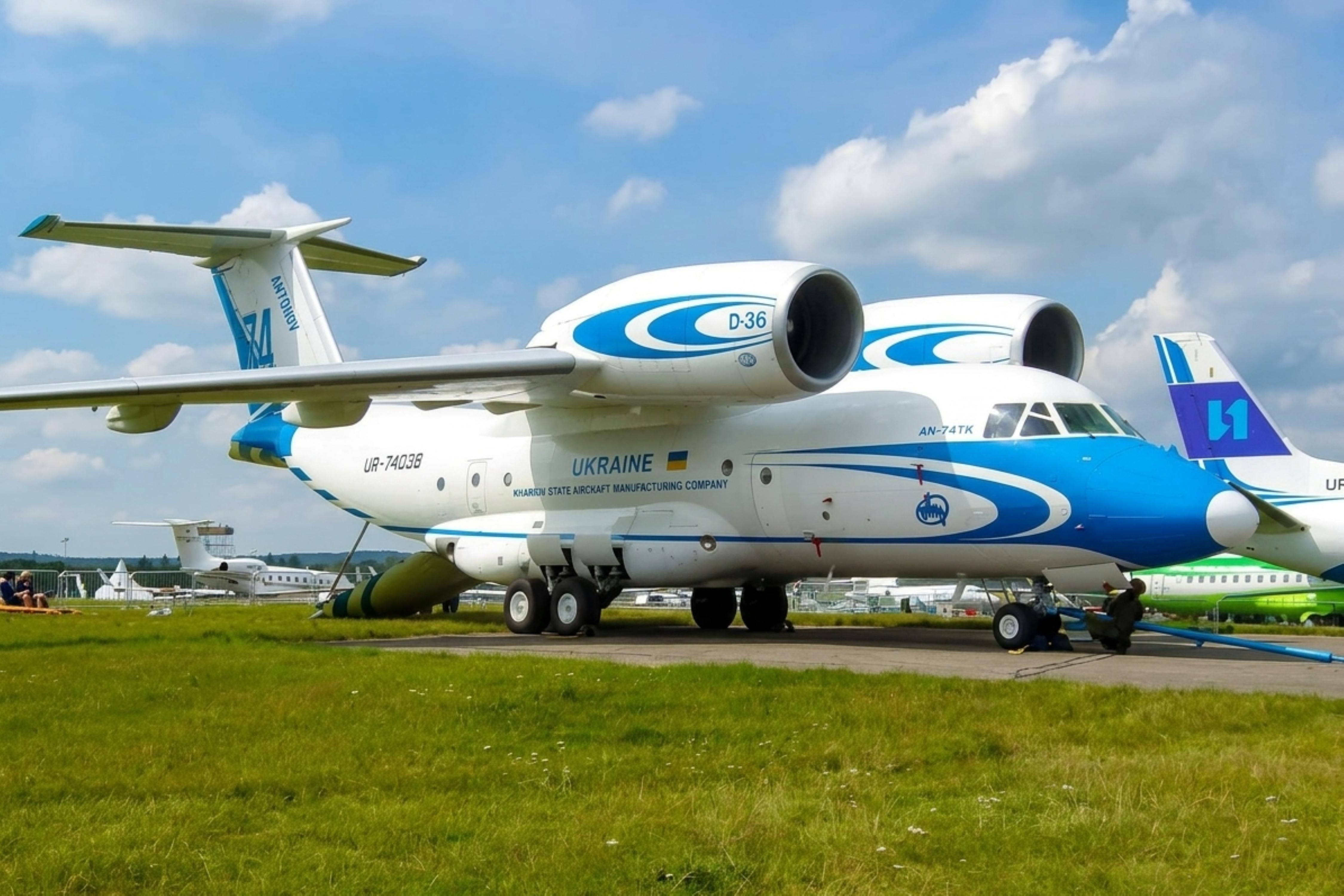 UR-74038 @ EGLF - UR-74038 1998 Antanov An-74TK-200 Antanov SBAC 20.07.04(2).jpg
 - by PhilR