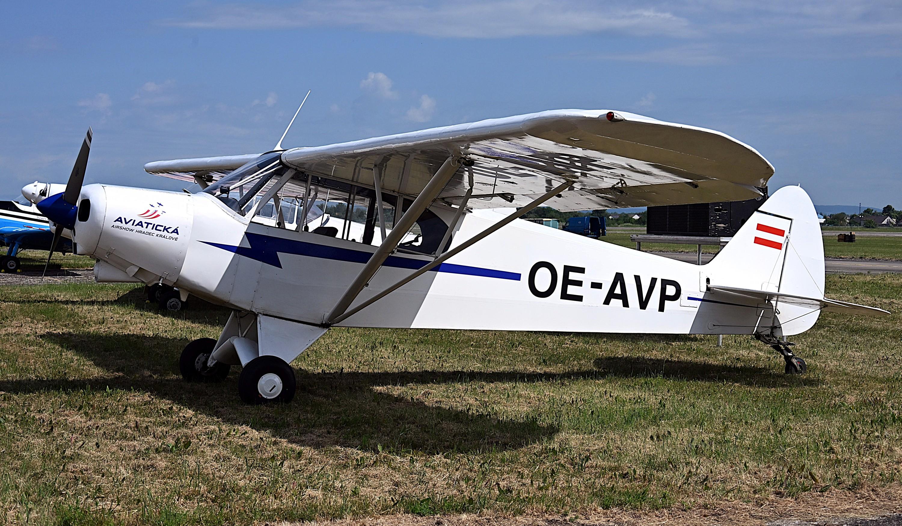 OE-AVP @ LKHK - Super Cub OE-AVP (ex-EC-AMK / N10F) with Aviatika Airshow Hradec Kralove titles during the Hradec Kralove Airshow 2026 - by ReinhardJost