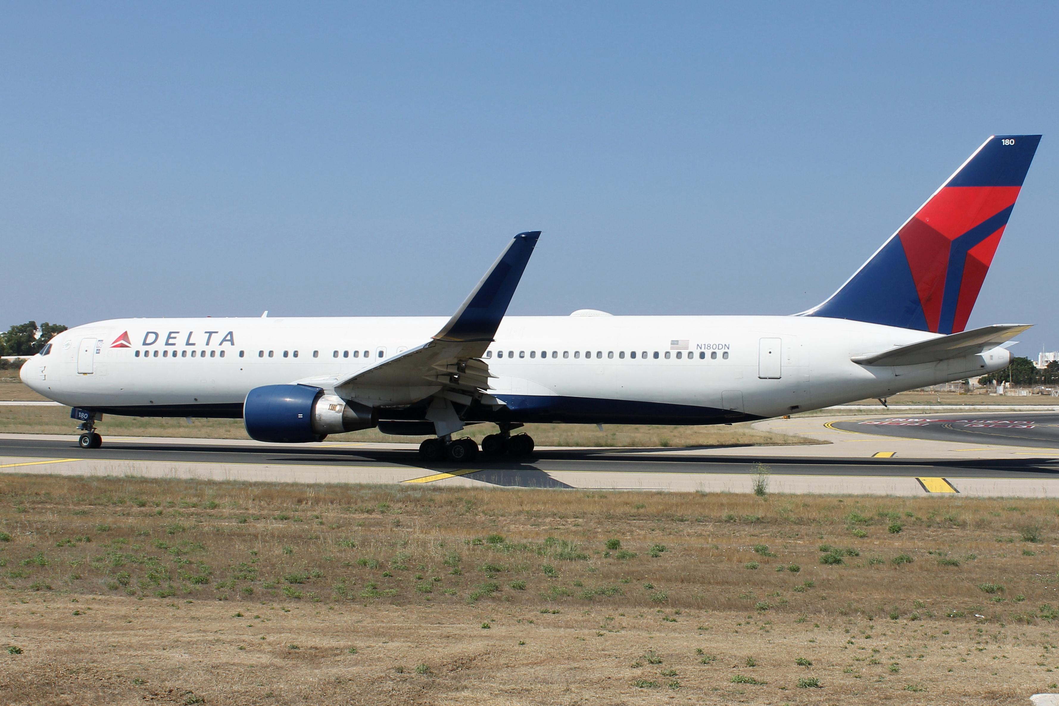 N180DN @ LMML - Boeing 767-332 reg N180DN of Delta Air Lines taxiing out for departure from Malta to JFK. - by raymond