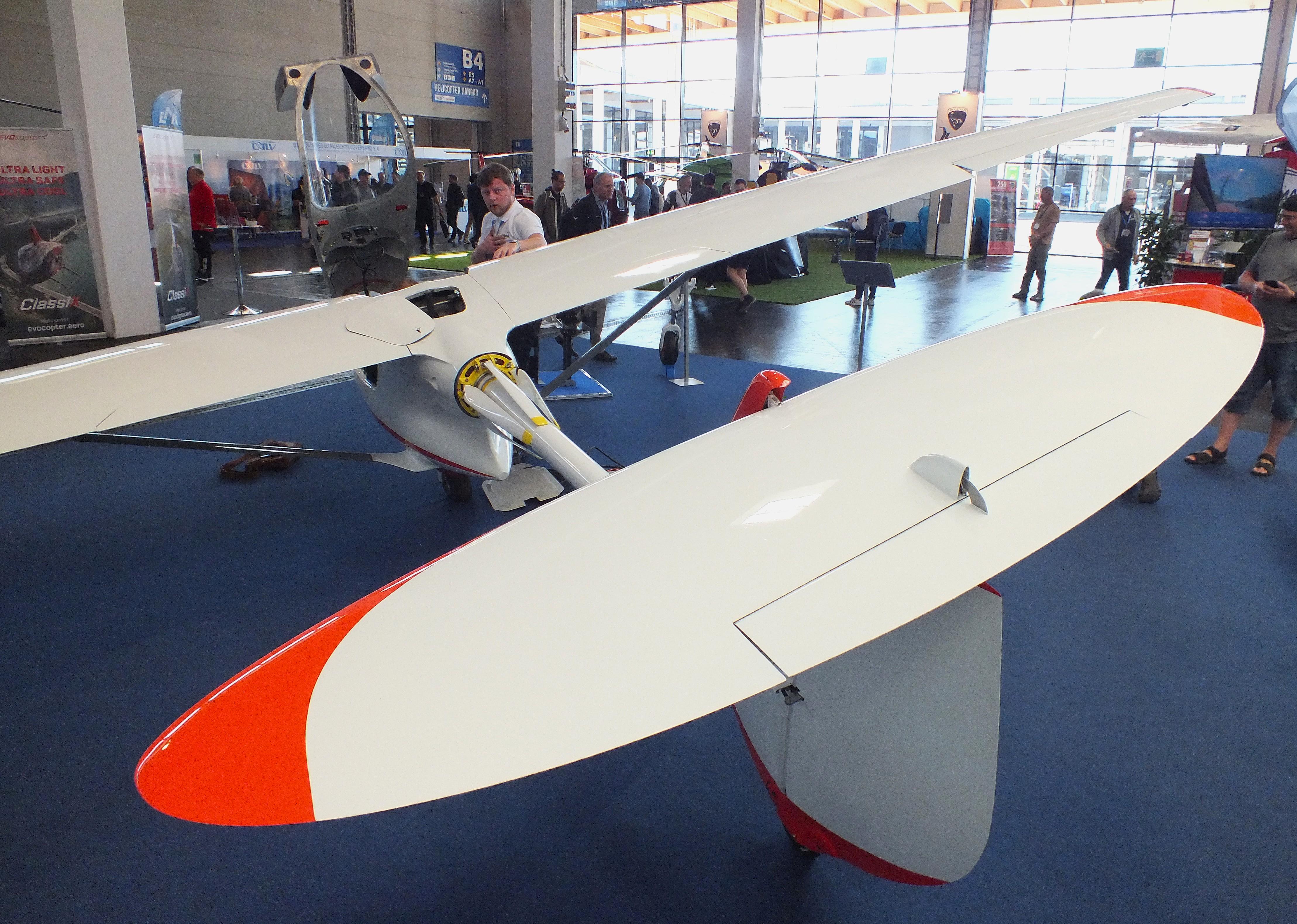 Aircraft OK-EKG02, Blanik Aircraft Urfin Juice first prototype with electric motor at the AERO 2026, Friedrichshafen, at EDNY, photo by iwarnecke