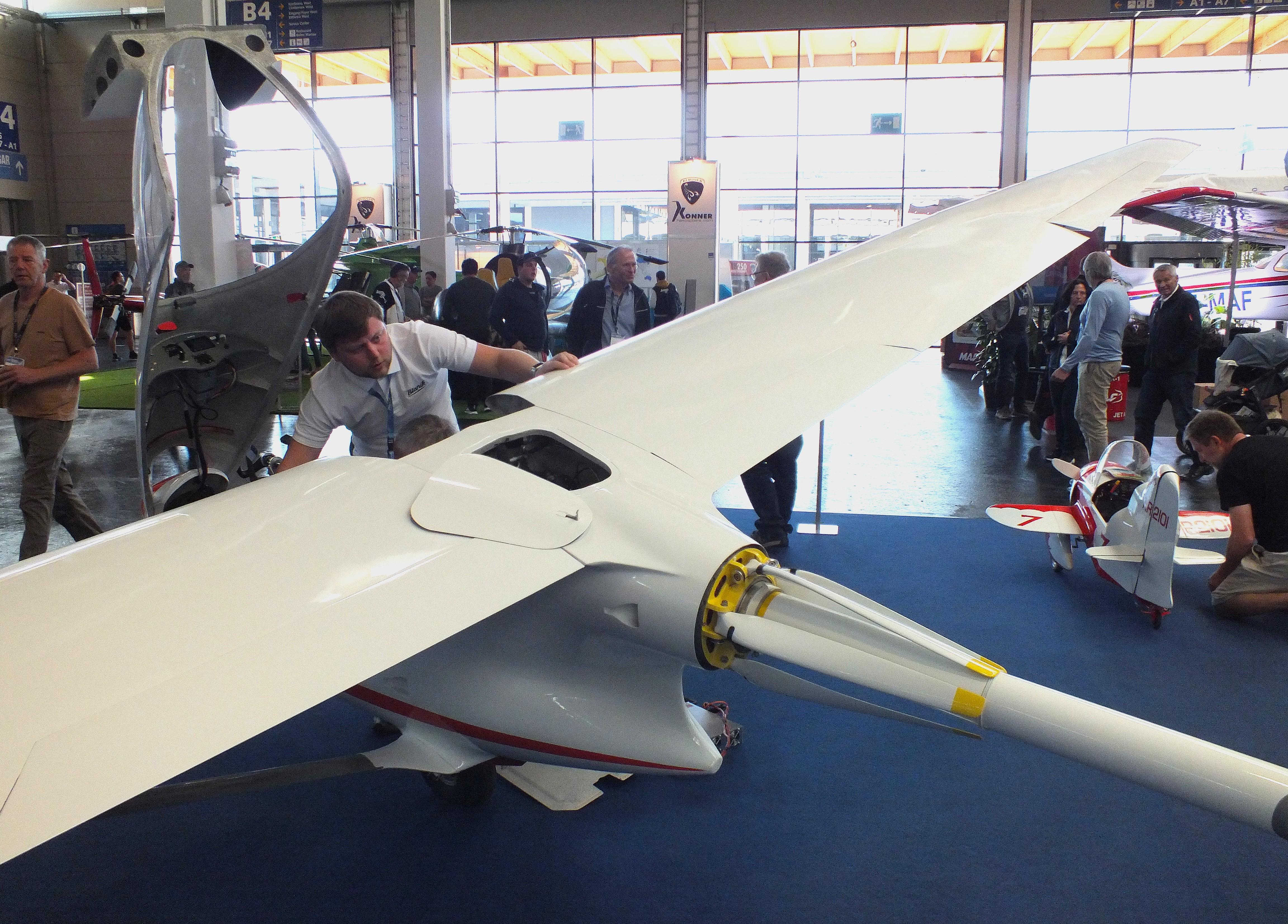 Aircraft OK-EKG02, Blanik Aircraft Urfin Juice first prototype with electric motor at the AERO 2026, Friedrichshafen, at EDNY, photo by iwarnecke
