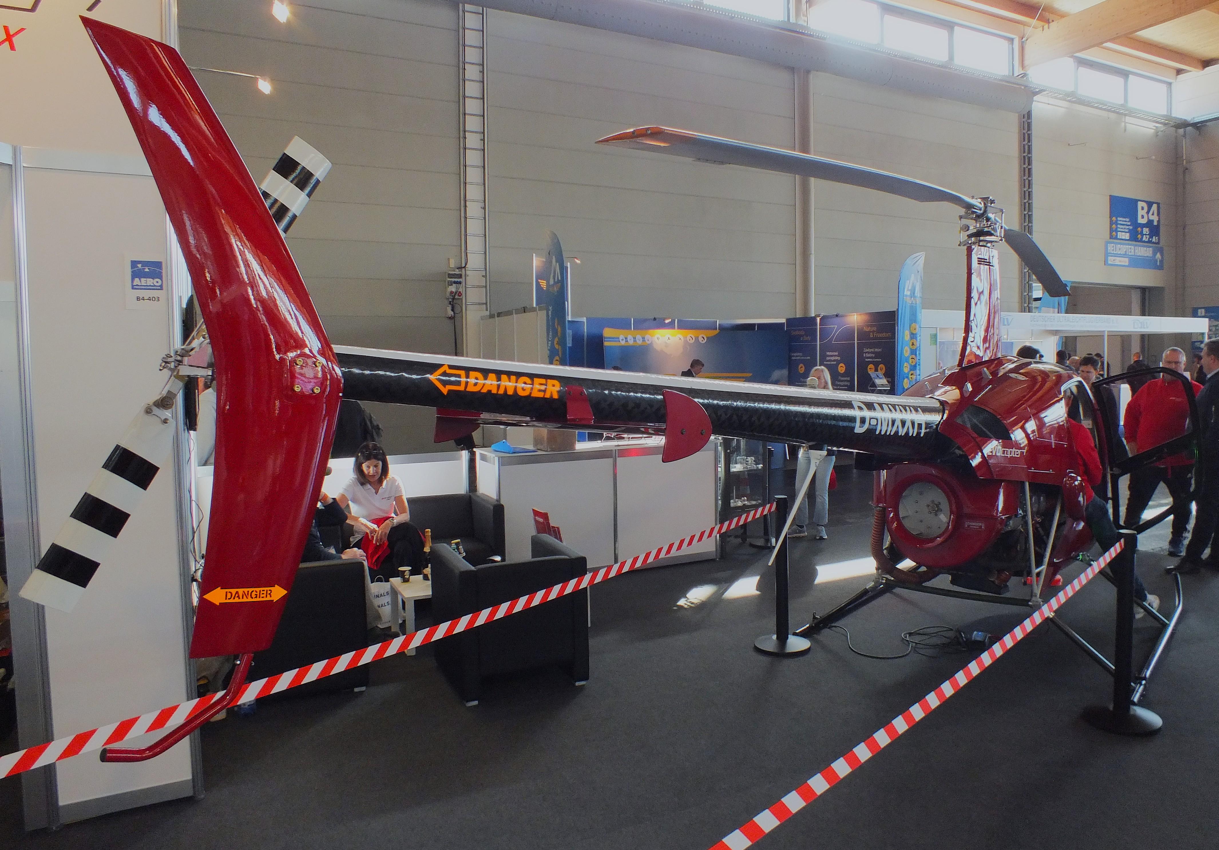 Aircraft D-MXXH, EVOcopter ClassiX at the AERO 2026, Friedrichshafen, at EDNY, photo by iwarnecke