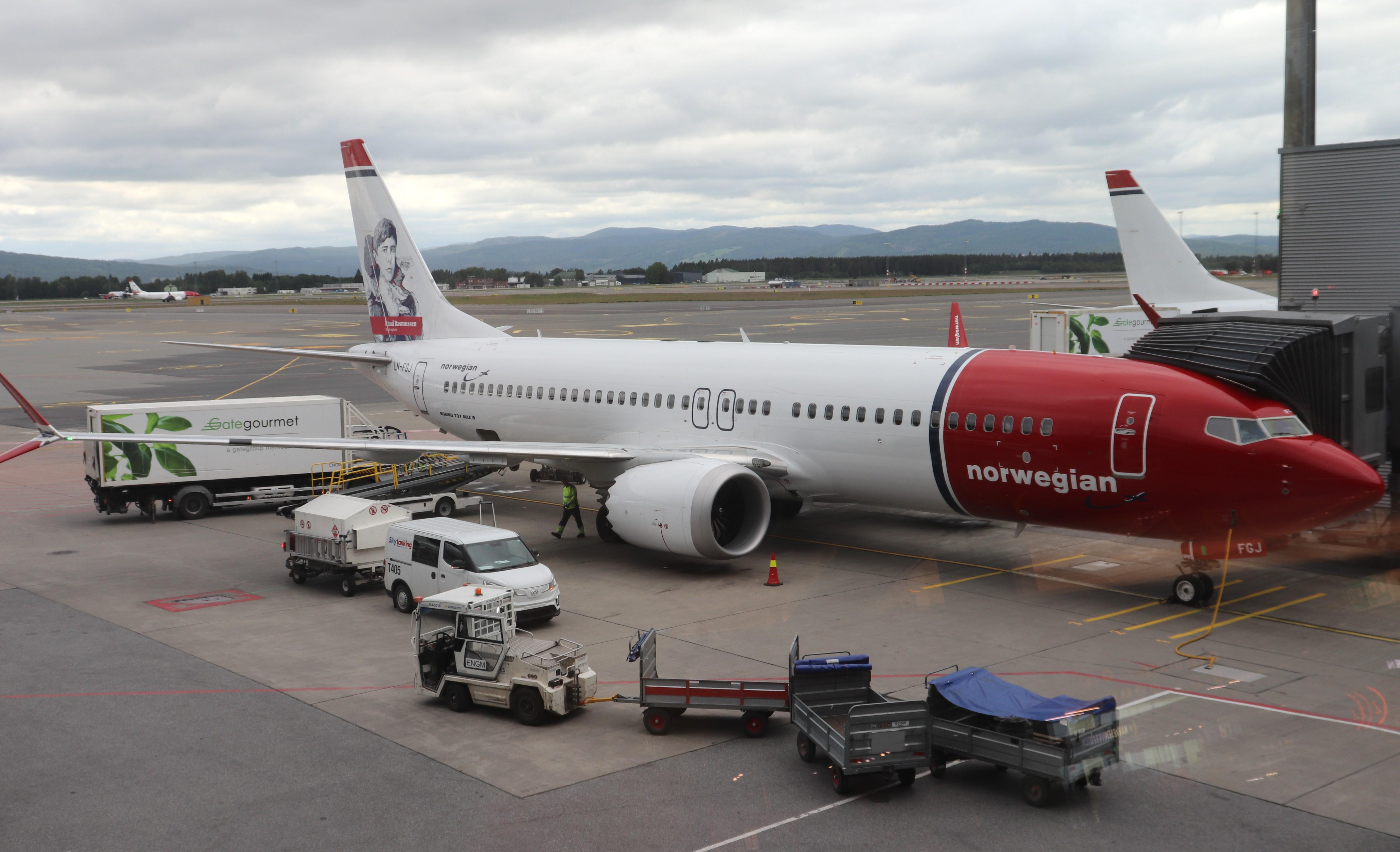 Aircraft LN-FGJ, Boeing 737-8 MAX, at ENGM, photo by MarkPasqualino