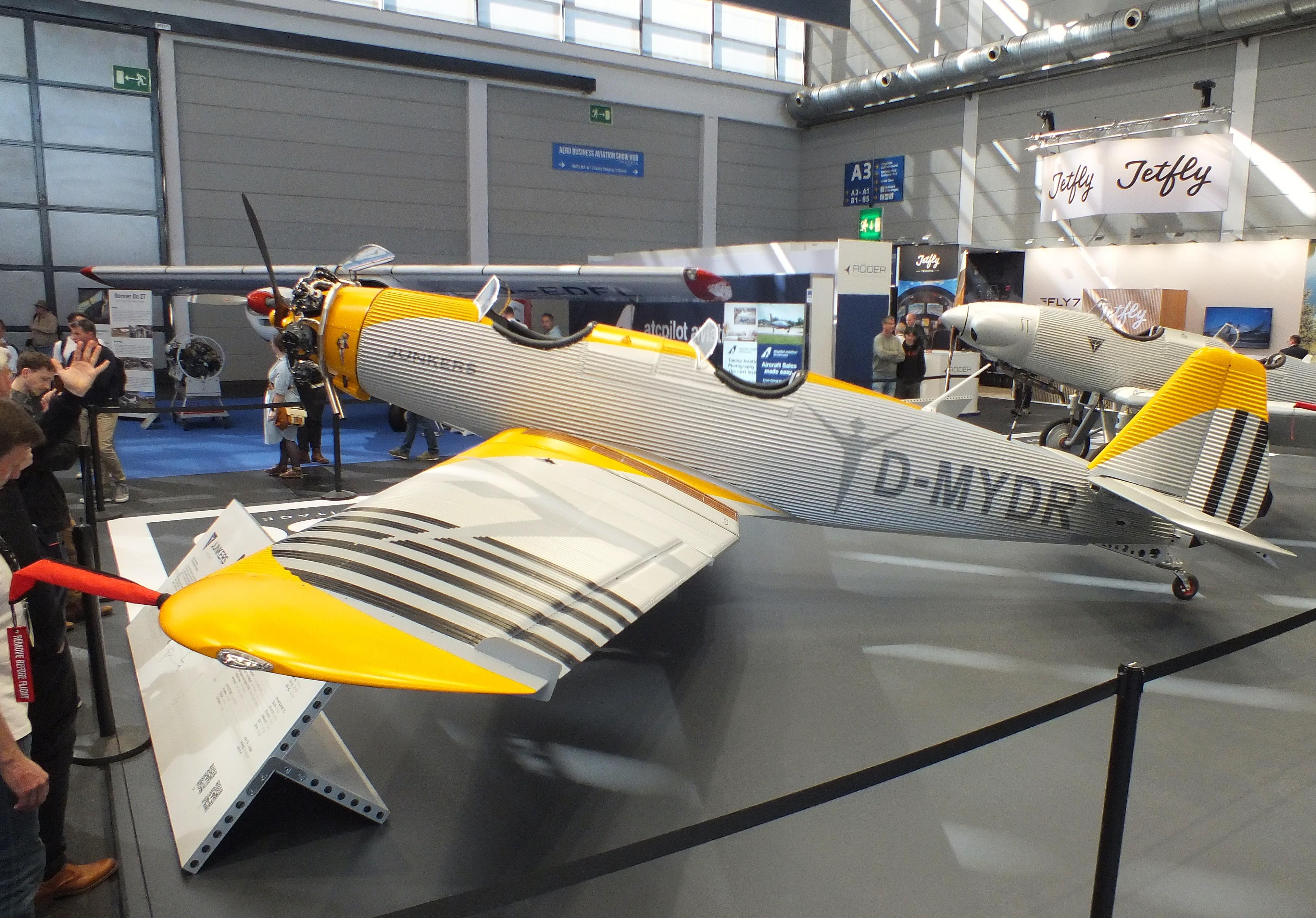 Aircraft D-MYDR, Junkers Flugzeugwerke A 50 ci Junior Heritage replica at the AERO 2026, Friedrichshafen, at EDNY, photo by iwarnecke