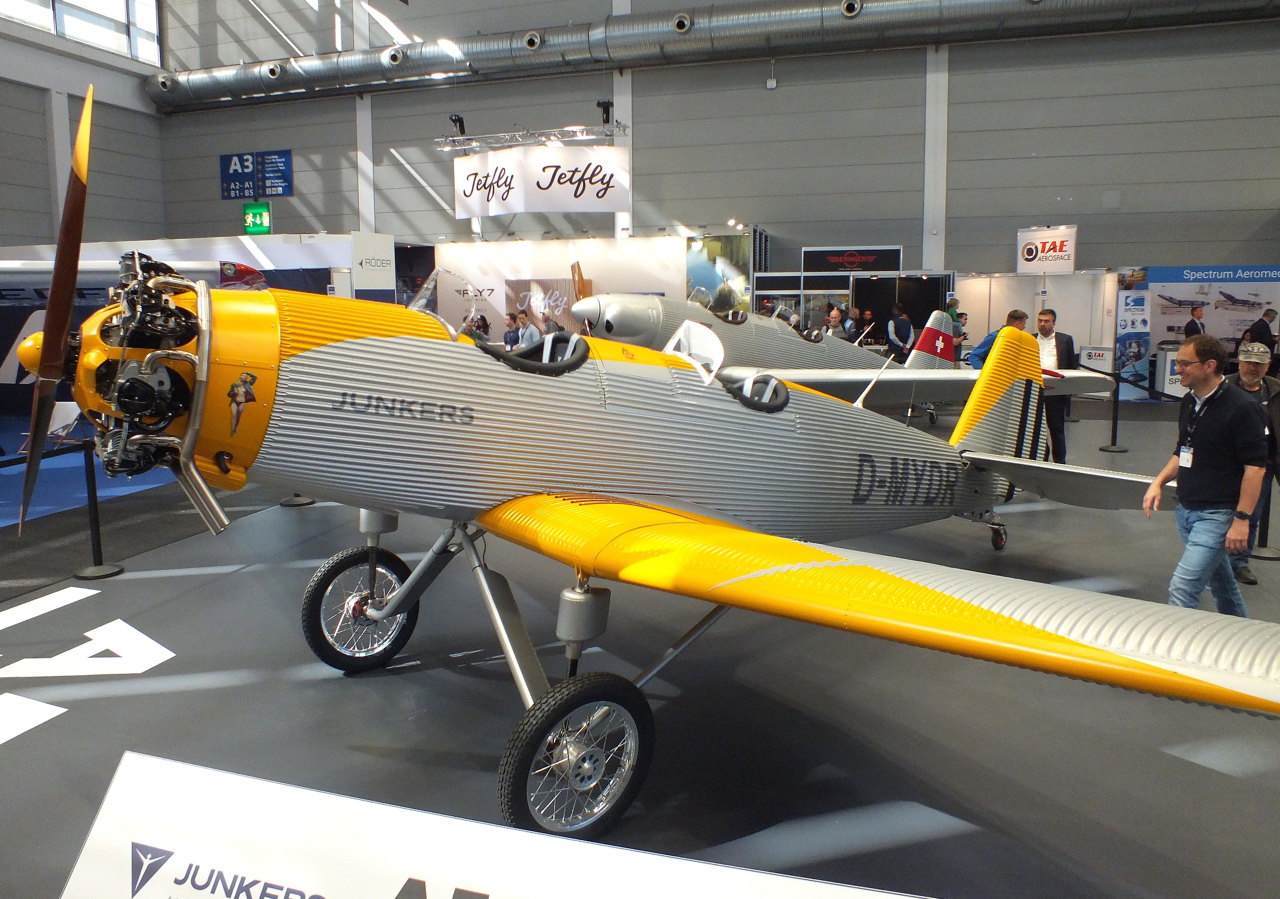 Aircraft D-MYDR, Junkers Flugzeugwerke A 50 ci Junior Heritage replica at the AERO 2026, Friedrichshafen, at EDNY, photo by iwarnecke