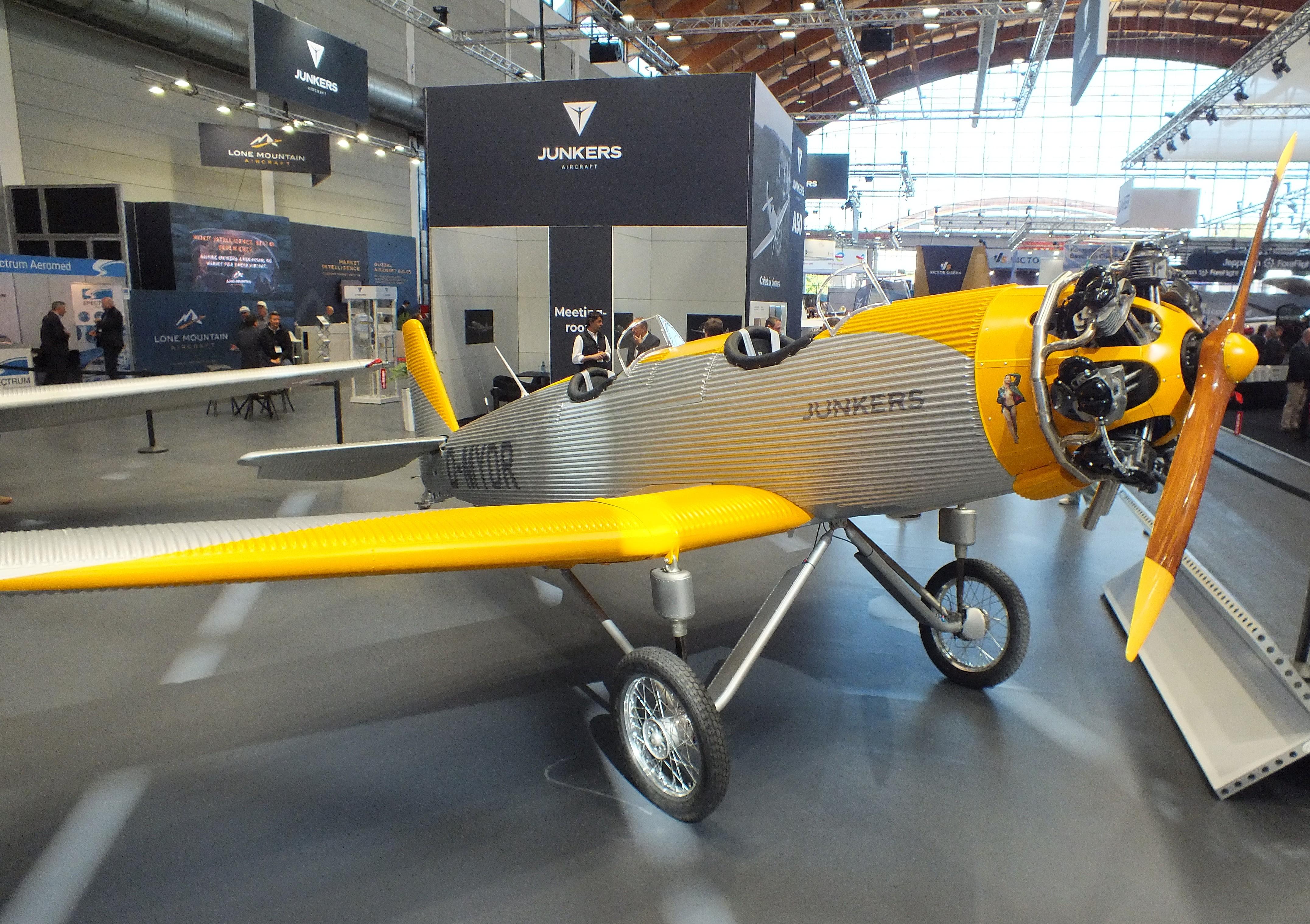 Aircraft D-MYDR, Junkers Flugzeugwerke A 50 ci Junior Heritage replica at the AERO 2026, Friedrichshafen, at EDNY, photo by iwarnecke
