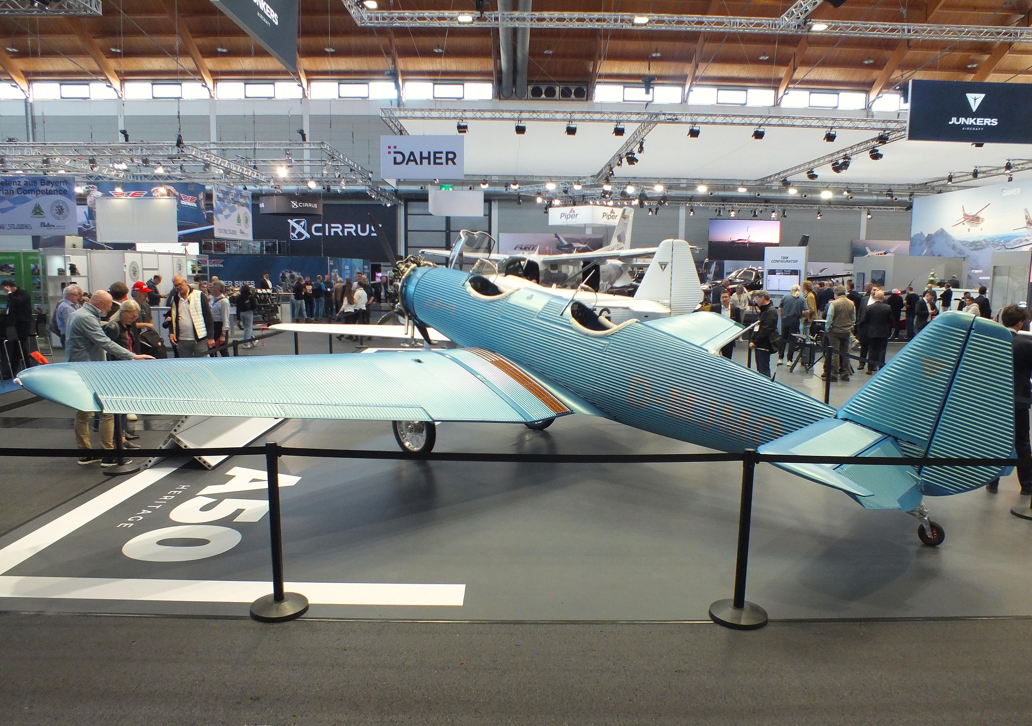 Aircraft D-MJMO, Junkers Flugzeugwerke A 50 ci Junior Heritage replica at the AERO 2026, Friedrichshafen, at EDNY, photo by iwarnecke