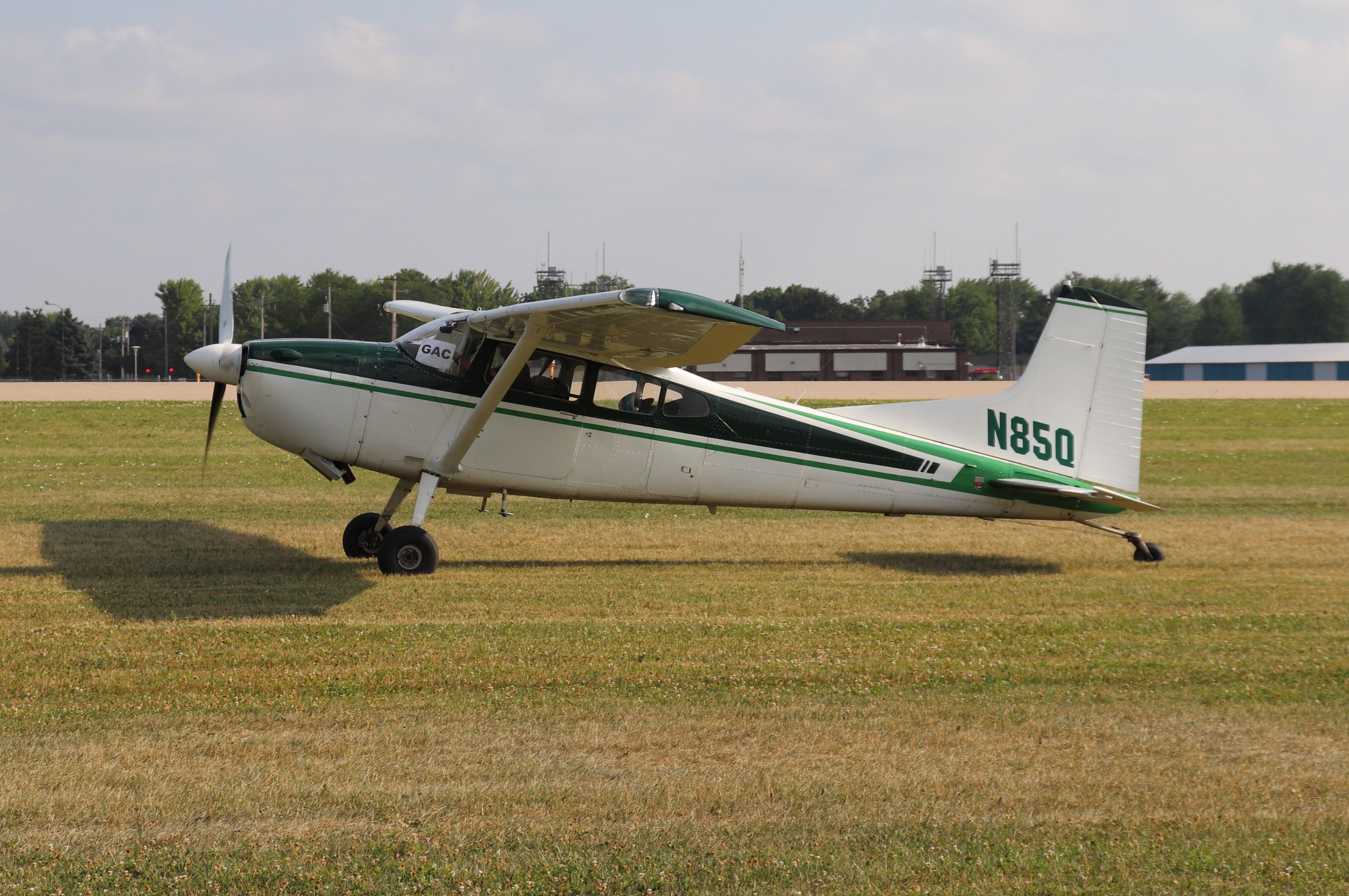 Aircraft N85Q, Cessna A185F, at KOSH, photo by MarkPasqualino