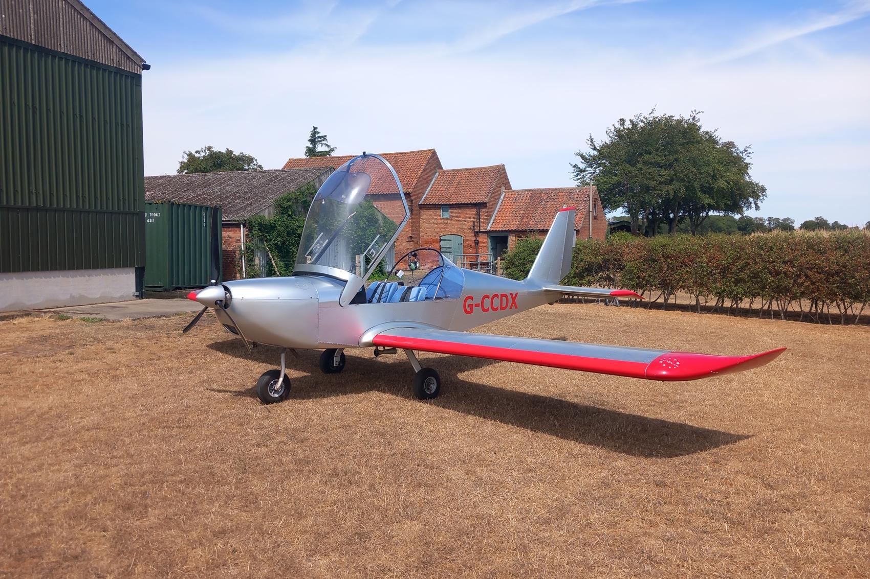 Aircraft G-CCDX, At Rectory Farm airstrip in my EV-97 Eurostar, 02/08/26, at X4RF, photo by Chris Hall