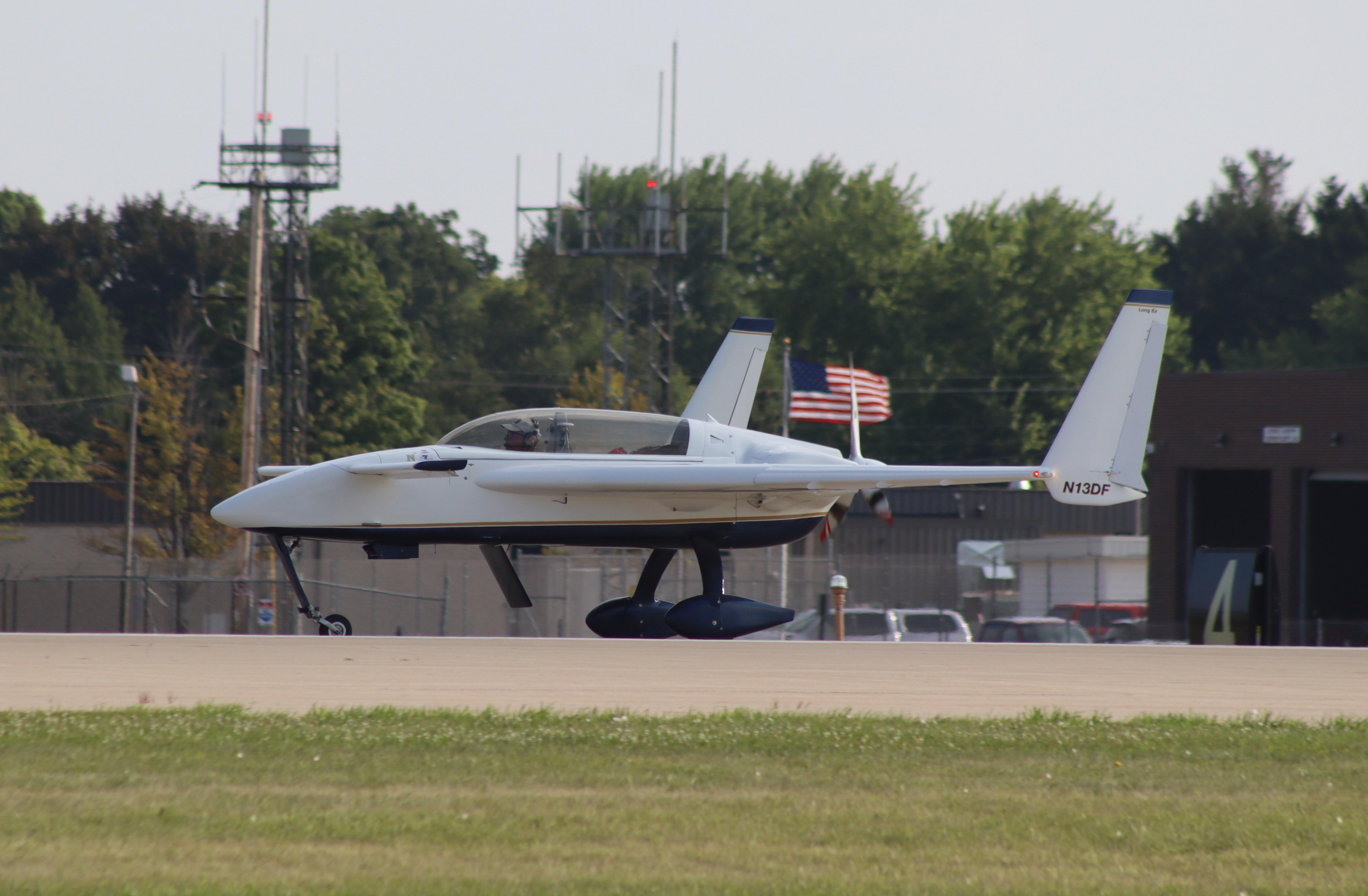 Aircraft N13DF, Rutan Long-EZ, at KOSH, photo by MarkPasqualino