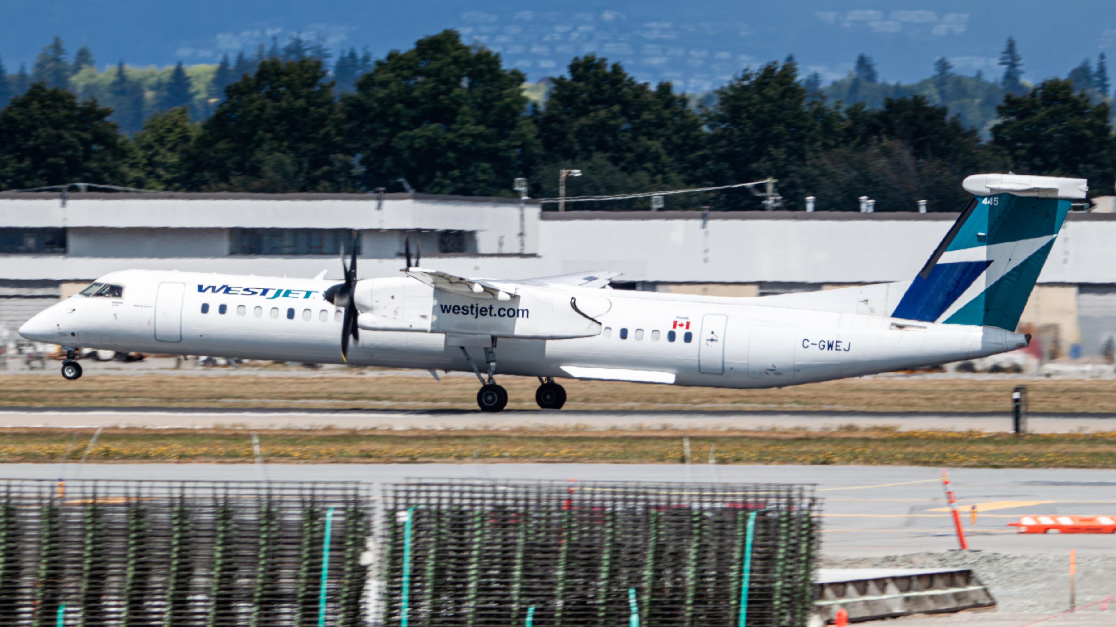 Aircraft C-GWEJ, WestJet Encore Q400, at CYVR, photo by AviationLover50