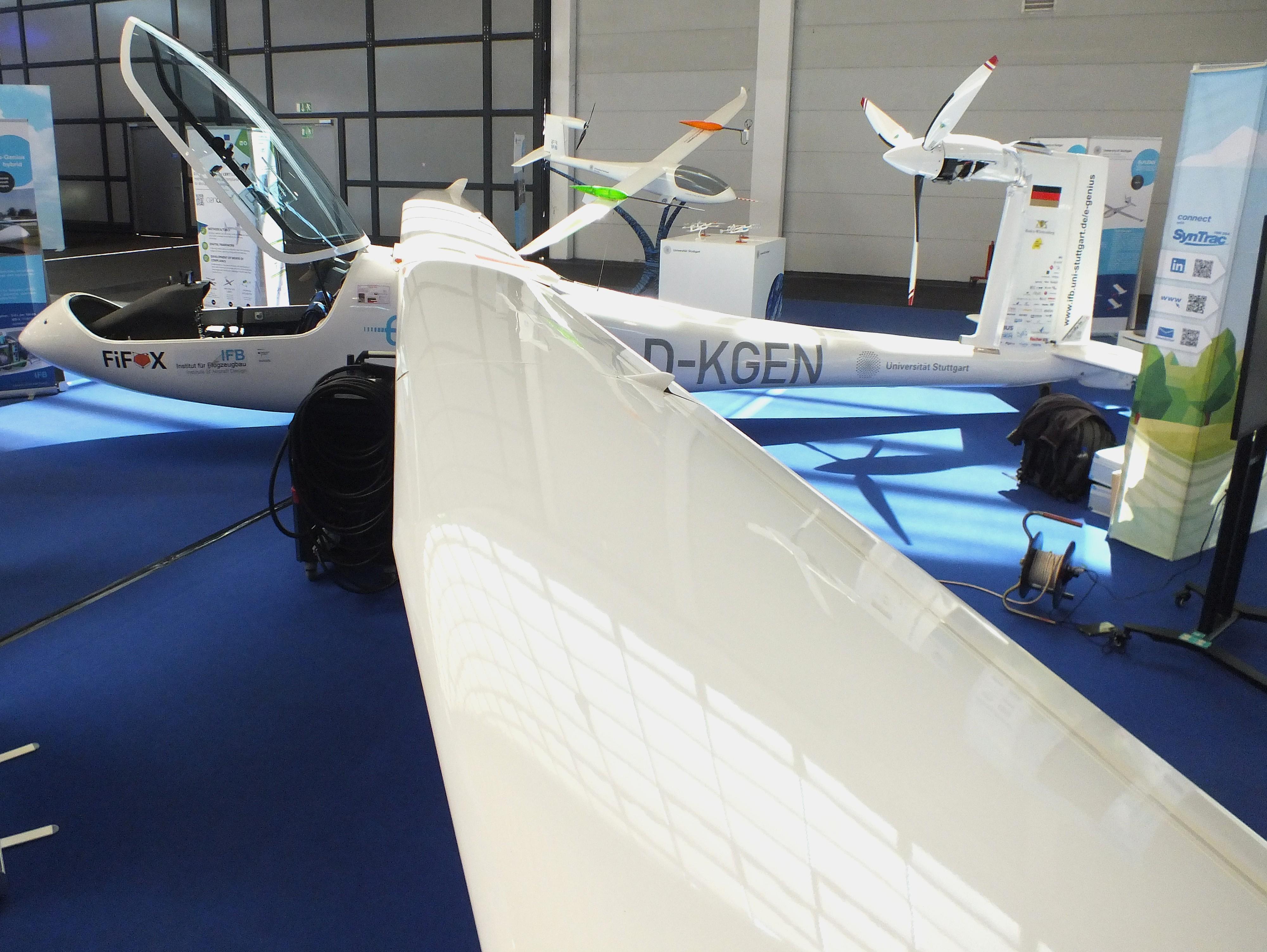 Aircraft D-KGEN, Akaflieg Stuttgart e-Genius hybrid powered by Mercedes-Benz OM660 diesel and an electric motor, at the AERO 2026, Friedrichshafen, at EDNY, photo by iwarnecke