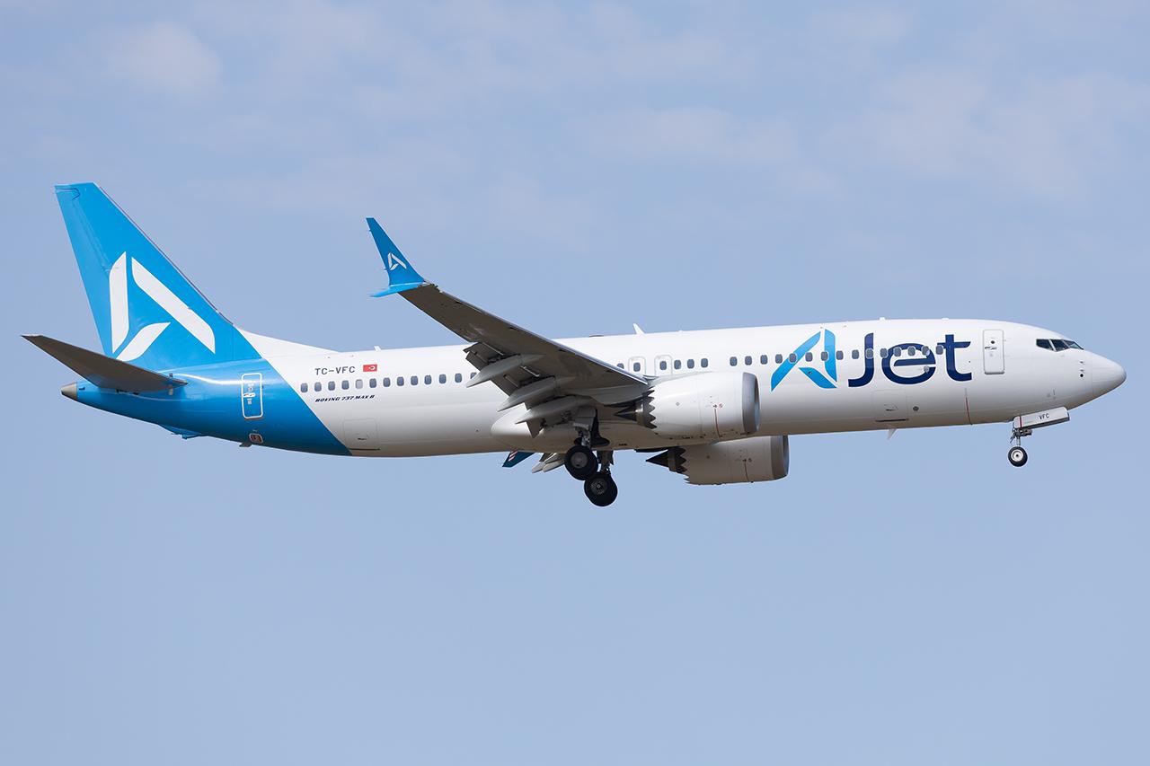 Aircraft TC-VFC, AJet 737 Max 8, at LOWW, photo by Andy Graf