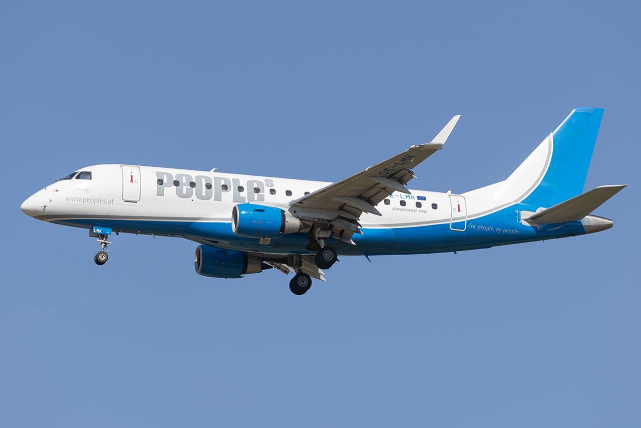 Aircraft OE-LMK, Peoples Express EMB170, at LOWW, photo by Andy Graf