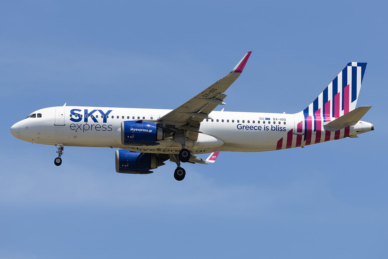 Aircraft SX-IOG, Sky Express A320N, at LOWW, photo by Andy Graf