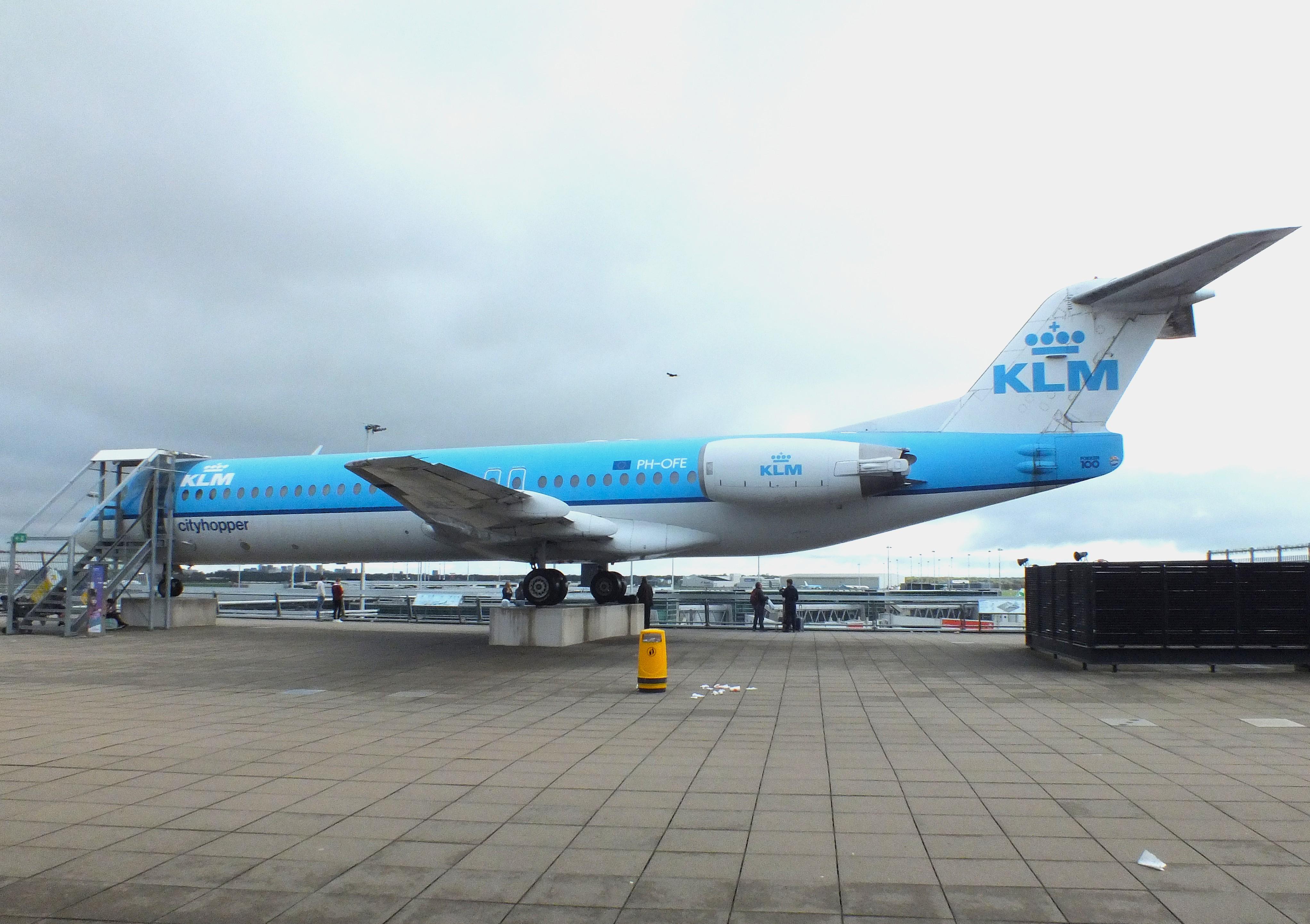Aircraft PH-OFE, Fokker 100 preserved at Schiphol airport AMS, photo by iwarnecke