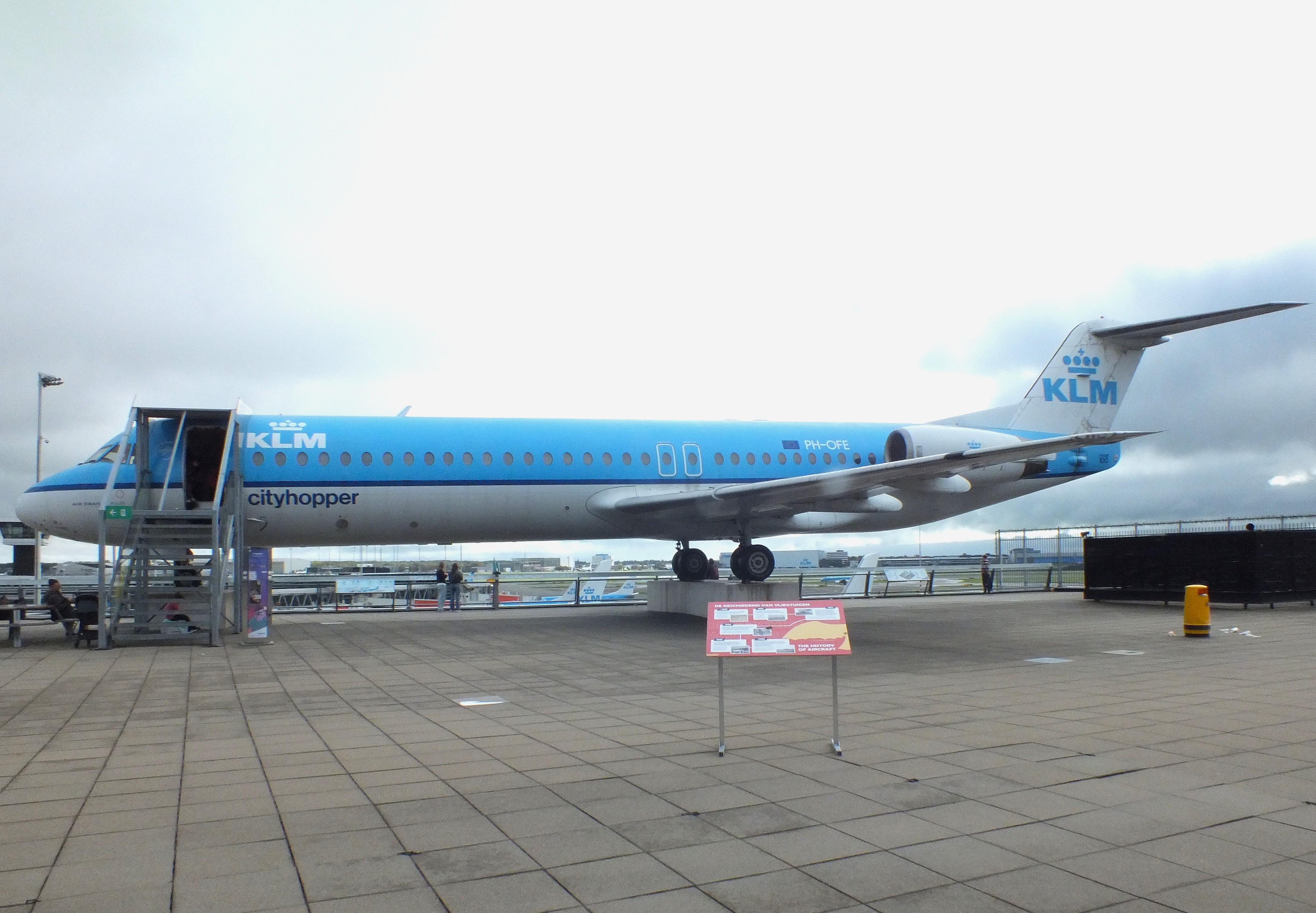 Aircraft PH-OFE, Fokker 100 preserved at Schiphol airport AMS, photo by iwarnecke