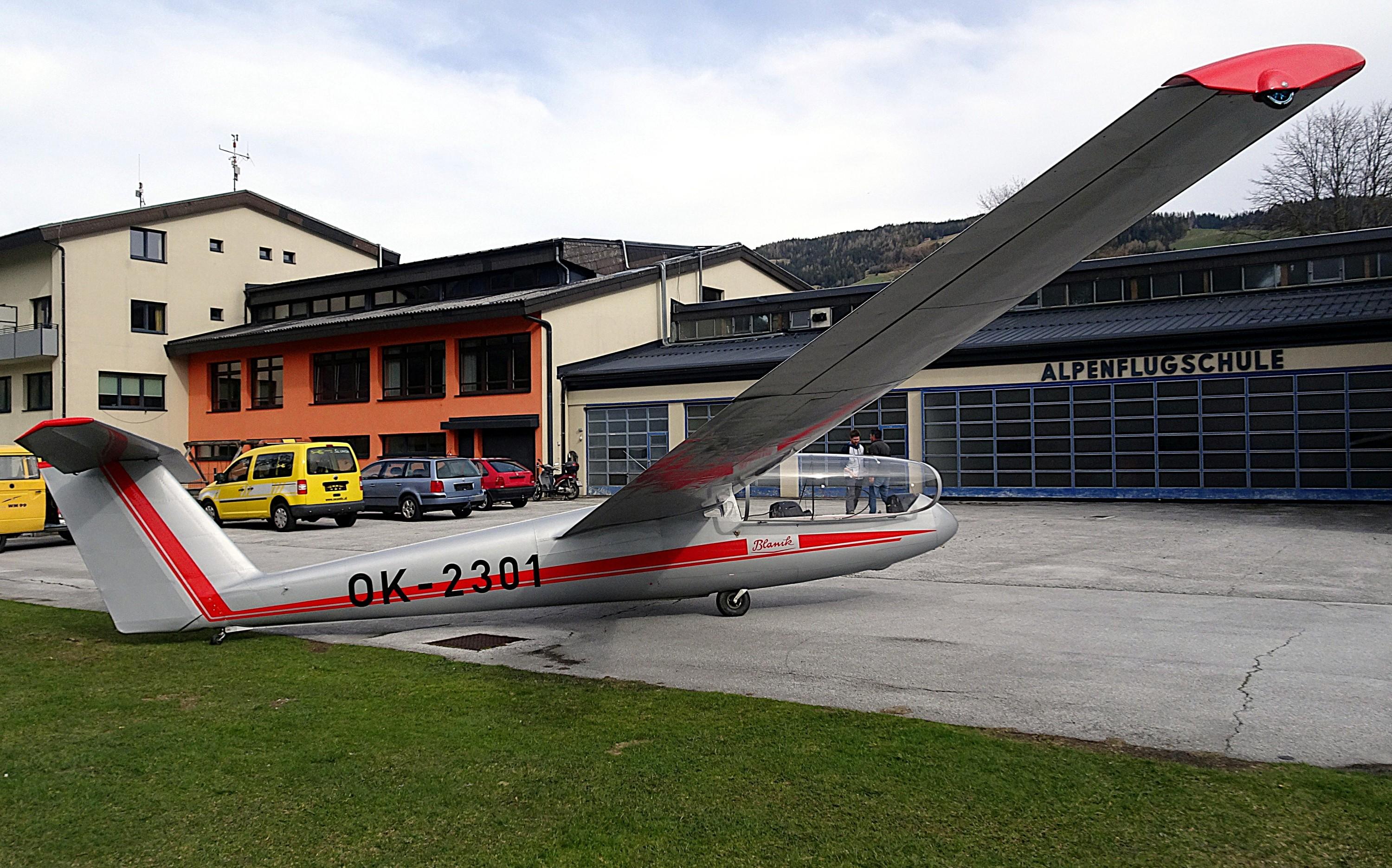Aircraft OK-2301, Czech L-23 Super Blanik in front of the Alpenflugschule (Alpine Flying School) at Niederöblarn, Austria, at LOGO, photo by ReinhardJost