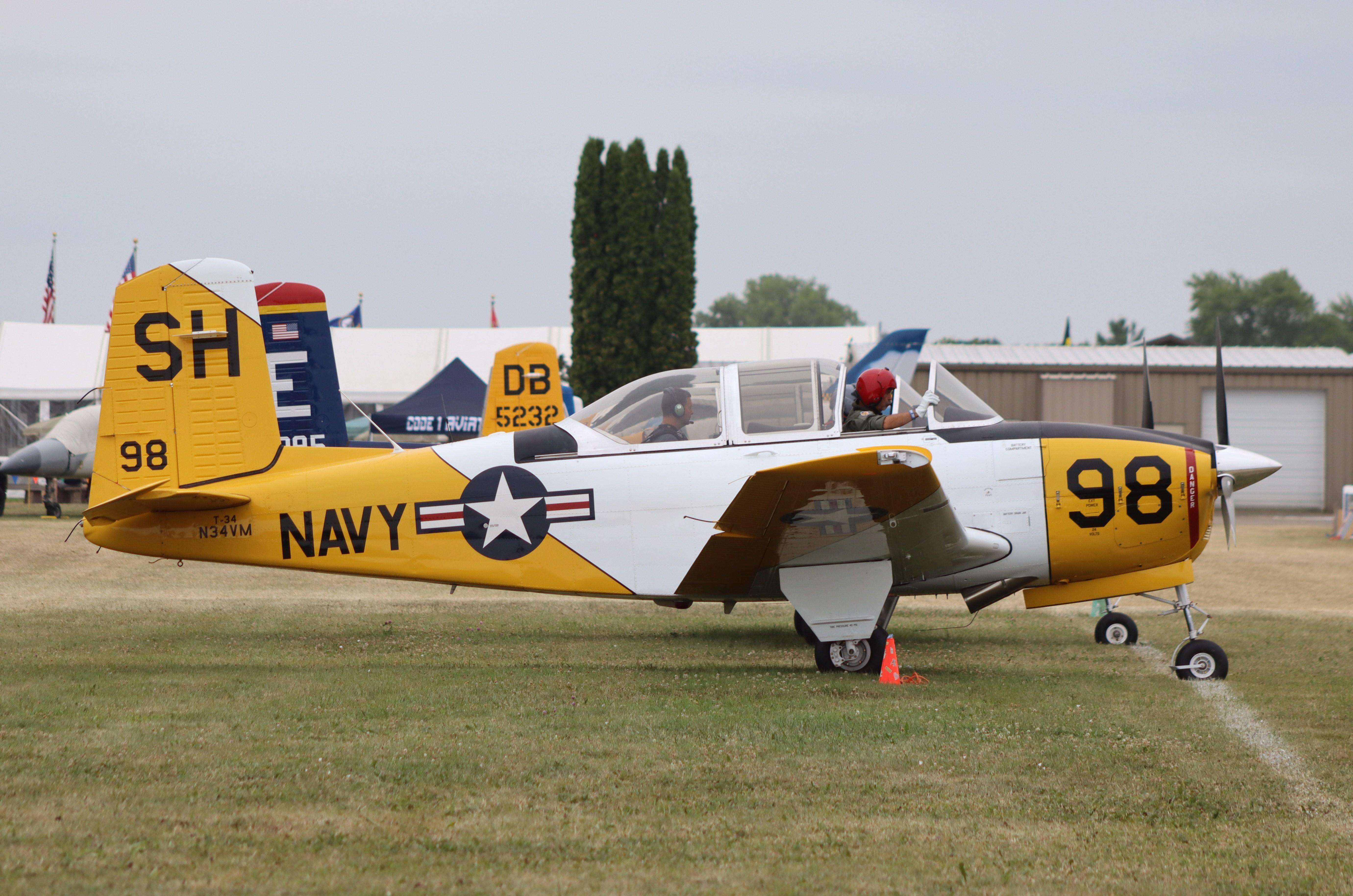 Aircraft N34VM, Beech T-34A, at KOSH, photo by MarkPasqualino