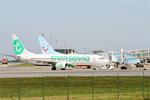 Aircraft F-GZHM, Boeing 737-8K2, Push back, Brest-Bretagne Airport (LFRB-BES), at LFRB, photo by Yves-Q