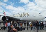 Aircraft A6-EVH, Airbus A380-842 of Emirates at ILA 2026, Berlin, at EDDB, photo by iwarnecke