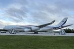 Aircraft 3DC-SDF, King Mswati III from the Kingdom of Eswatini Airbus A340 sits on the north ramp at Southwest Florida International Airport, at KRSW, photo by Suncoast Spotter