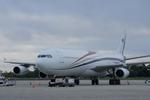 Aircraft 3DC-SDF, King Mswati III from the Kingdom of Eswatini Airbus A340 sits on the north ramp at Southwest Florida International Airport, at KRSW, photo by Suncoast Spotter