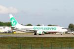 Aircraft F-GZHJ, Boeing 737-86J, Taxiing to boarding area, Brest-Bretagne Airport (LFRB-BES), at LFRB, photo by Yves-Q