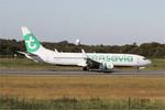 Aircraft F-GZHU, Boeing 737-8K2, Reverse thrust landing rwy 07R, Brest-Bretagne airport (LFRB-BES), at LFRB, photo by Yves-Q
