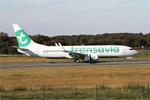 Aircraft F-HTVX, Boeing 737-8JP, Reverse thrust landing rwy 07R, Brest-Bretagne airport (LFRB-BES), at LFRB, photo by Yves-Q