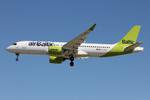 Aircraft YL-BTE, Airbus A220-300 reg YL-BTE of Air Baltic landing in Malta RW31., at LMML, photo by raymond