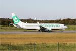 Aircraft F-GZHU, Boeing 737-8K2, Reverse thrust landing rwy 07R, Brest-Bretagne airport (LFRB-BES), at LFRB, photo by Yves-Q
