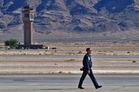  - Nellis Tower and a Lone Thunderbird Team Member - Aviation Nation 2006 - by Brad Campbell