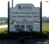  @ Franklin Muni-john Beverly Rose Airport - Roadside sign at the Franklin airport - by Paul Perry